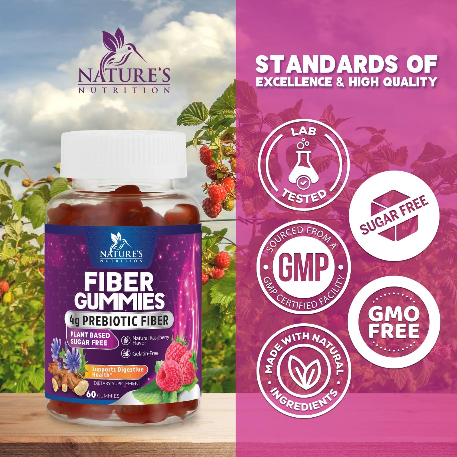 Fiber Gummies 4g – Sugar Free Prebiotic Plant-Based Fiber Supplement - Improved Soluble Formula Supports Digestive Health & Regularity - GLP-1 Friendly - Natural Berry Flavor Chewable - 60 Gummies — Amazon image 4