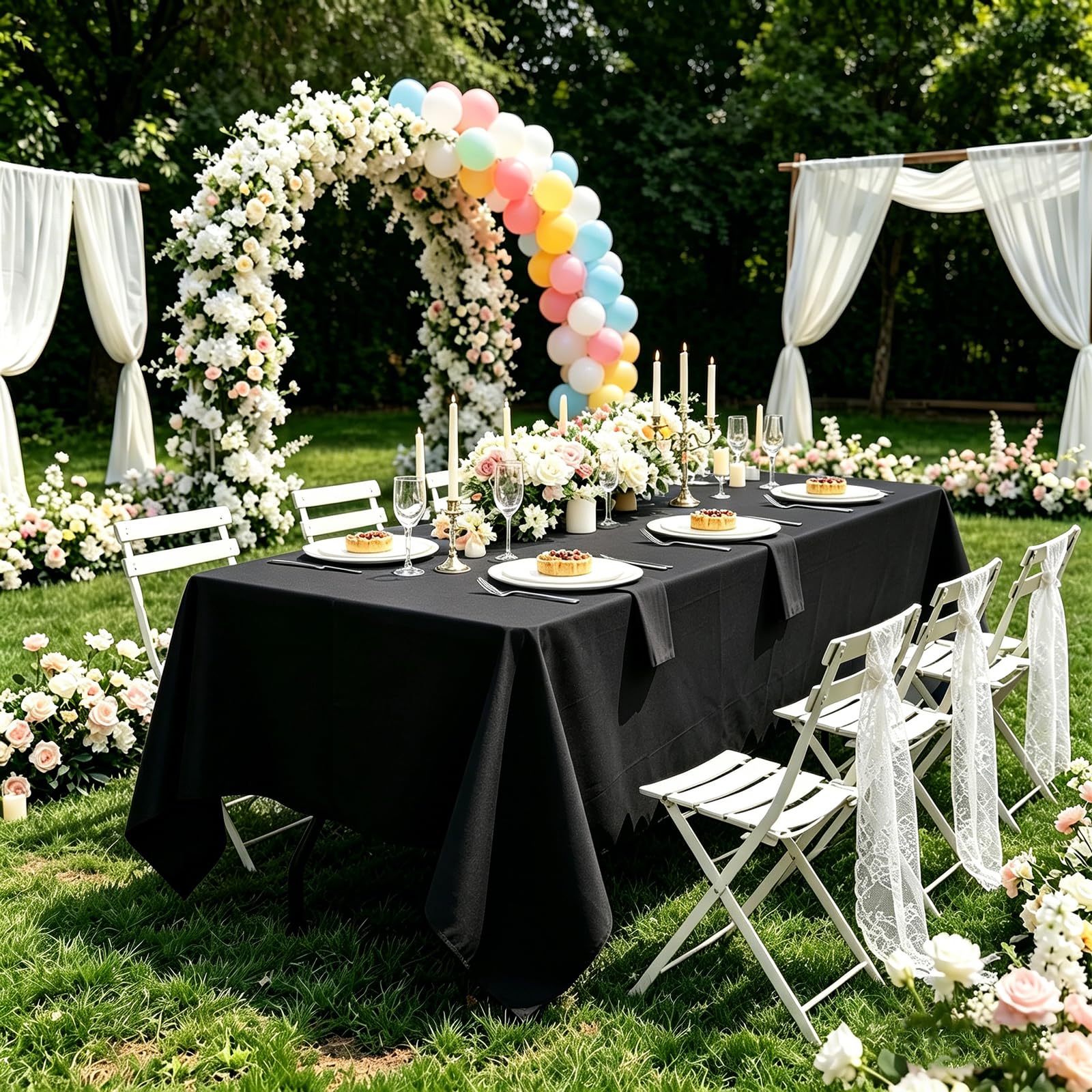 Lot de 10 Nappes Noir Nappe en Tissu 153x260cm Couverture de Table | Lavable, Noel, Jardin, fête, Mariage ou Maison,Décoration de table, Protection de table, Anti-Rides et Résistantes