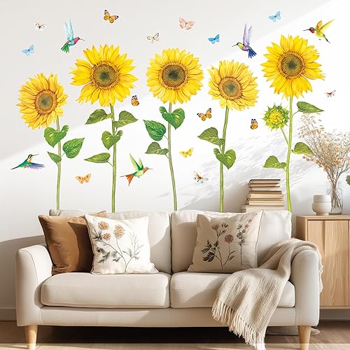 Miniatura 2 de DECOWALL SG2-1905 Acuarela Girasol Niños Pared Pegatinas de Pared Pegatinas de Pared Pelar y Pegar Pegatinas de Pared Extraíbles para Niños