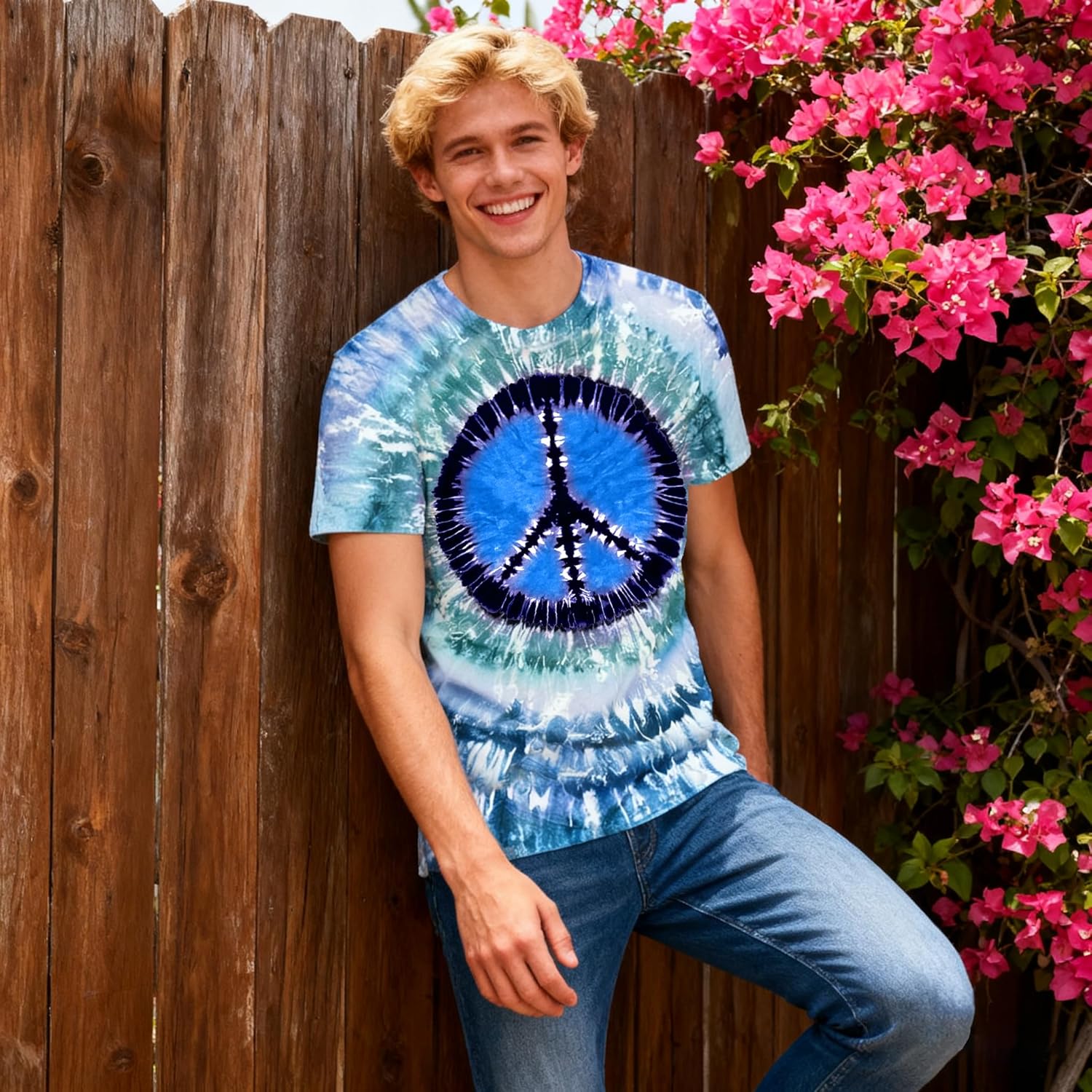Hippie Costume for Men 60s 70s Peace Love Graphic Tie Dye Shirt Men Colorful Hippie Style Rainbow Tee Tops - Image 4