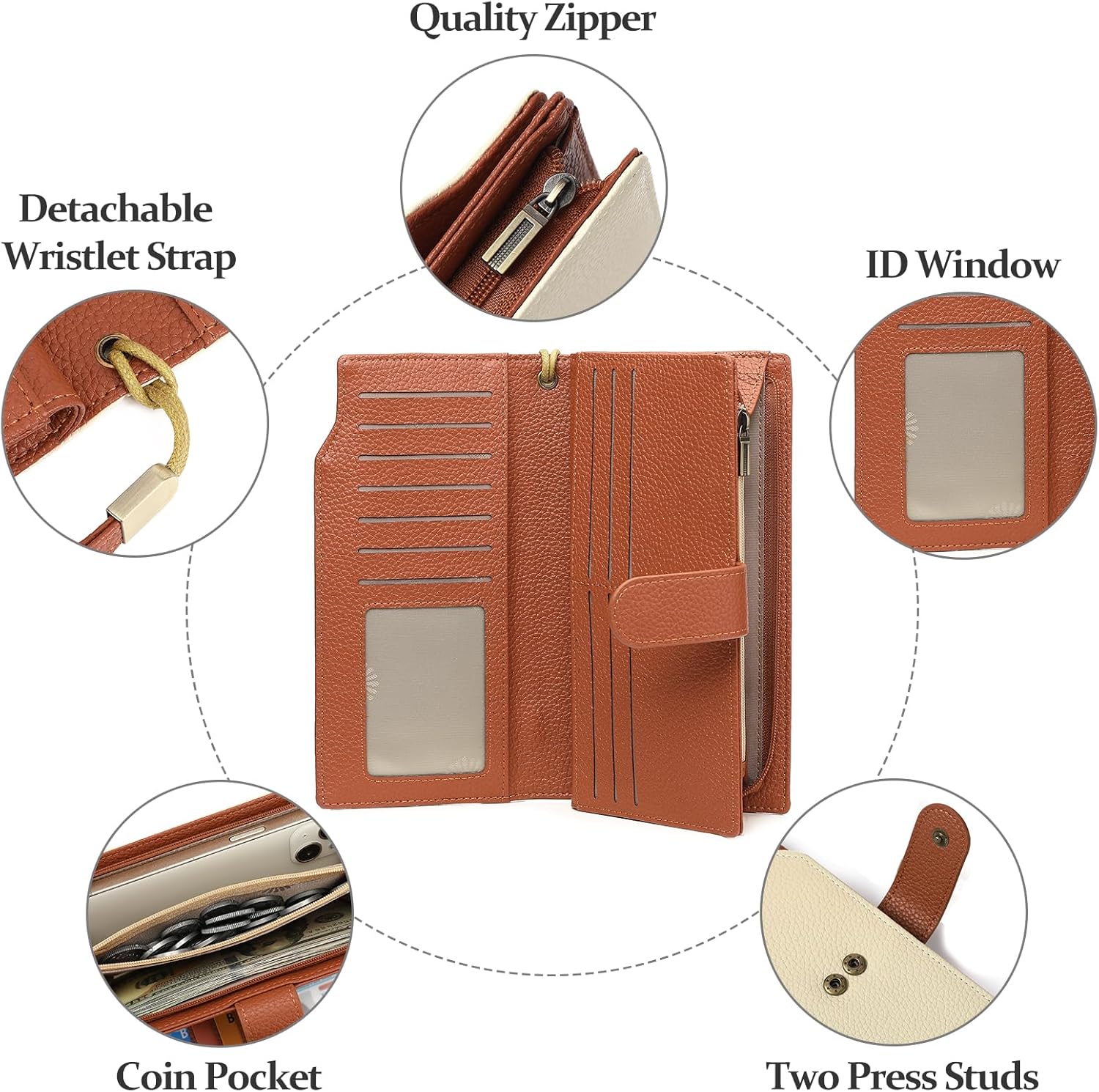 GAEKEAO Womens Wallets Large Capacity Leather Card Holder RFID Blocking Wristlet Clutch Long Travel Ladies Purse - Image 5