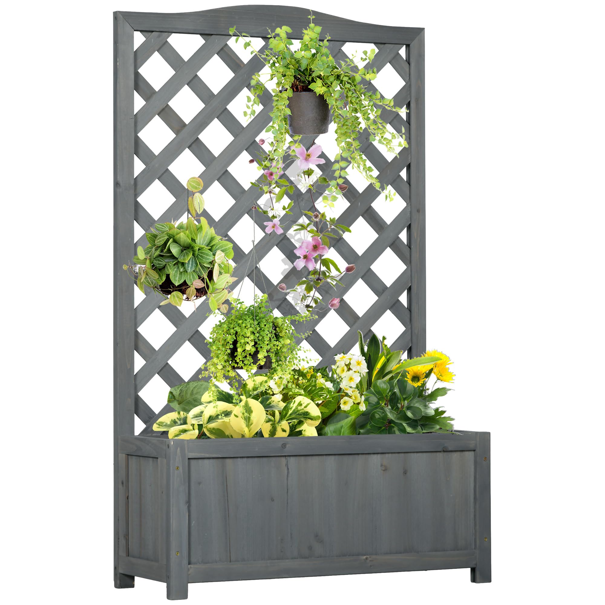 Macetero elevado con enrejado de madera exterior de 71x28x117 cm para verduras y hierbas