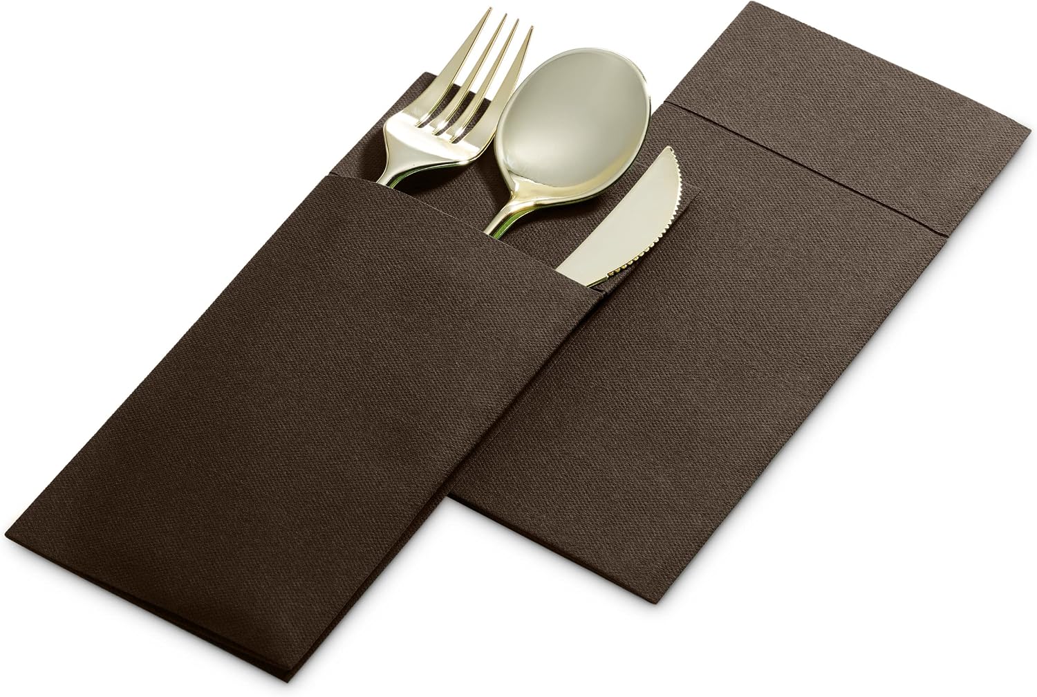 50-Pack Disposable Linen-Feel Dinner Napkins with Built-in Flatware Pocket, BROWN Prefolded Cloth Like Paper Napkins For Dinner, Wedding Or Party [Silverware NOT Included] image 3