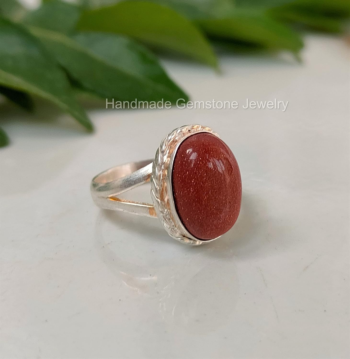 Sunstone Ring, Oval Stone Ring, Split Band Ring, Sun Ring, Boho Ring, Oval Gemstone Ring, Healing Crystal Ring, Engagement Ring, Best Gift For Her, Bright Stone Ring, Cocktail Ring, Handmade Ring