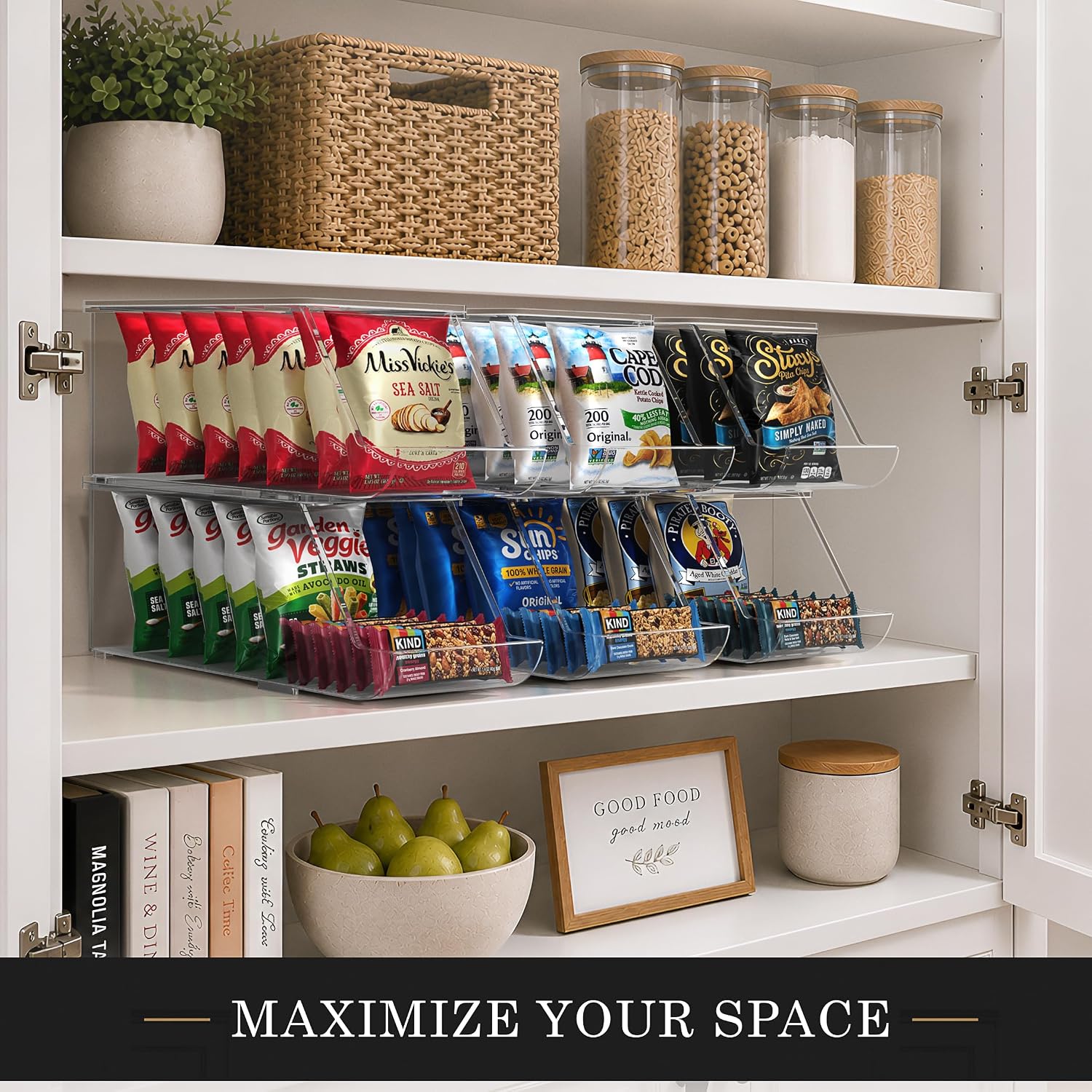 Sorbus Stackable Snack Organizer Bins Open Front – Clear Pantry Storage Bins for Chips, Snacks & Food Pouches – Kitchen Pantry Organizer (2 Pack)