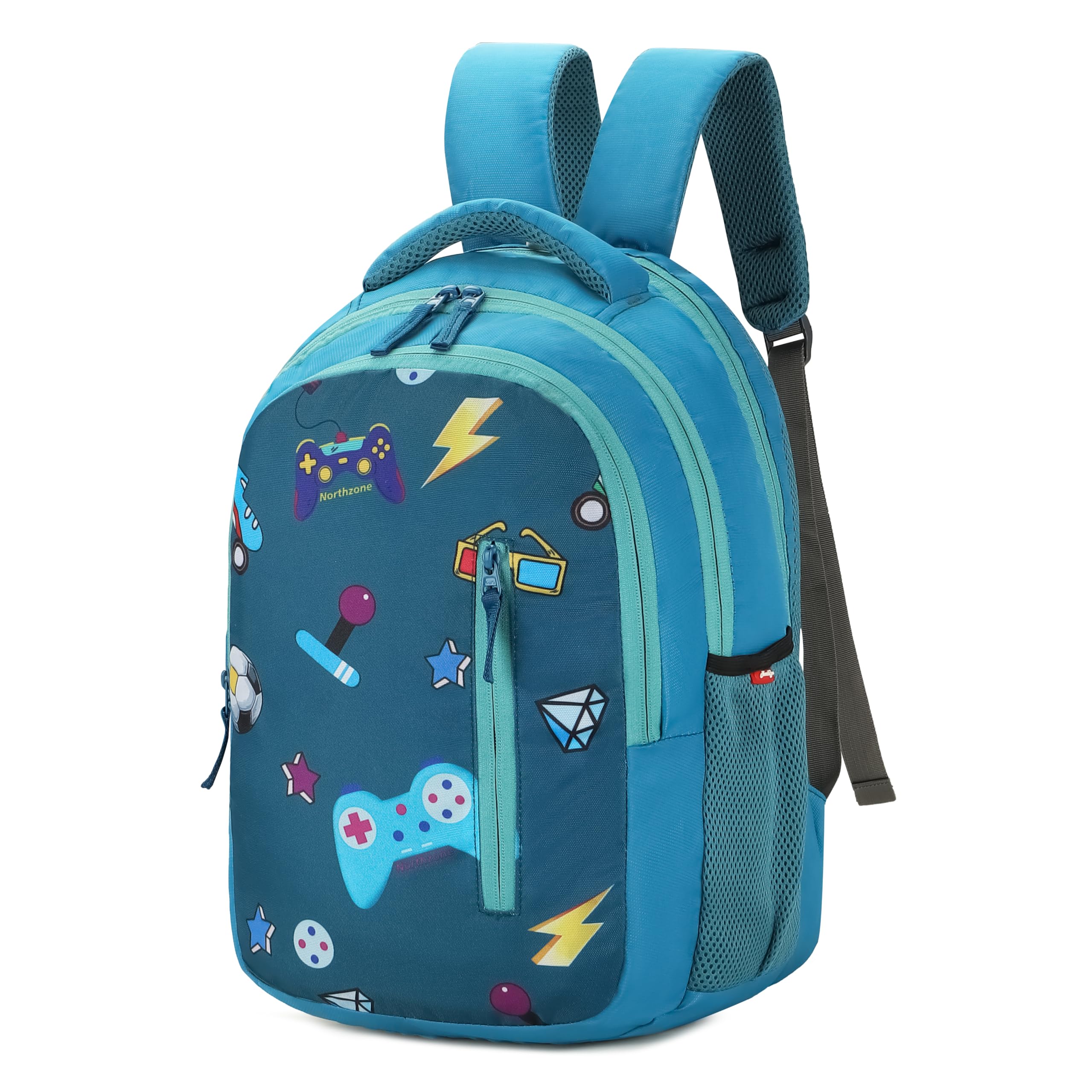 north zone Gaming Print School Backpack for Boys | Lightweight Water Resistant Kids School Bag | Video Game Theme Backpack with Multiple Compartments, Side Bottle Pockets & Padded Shoulder Straps-picture-49