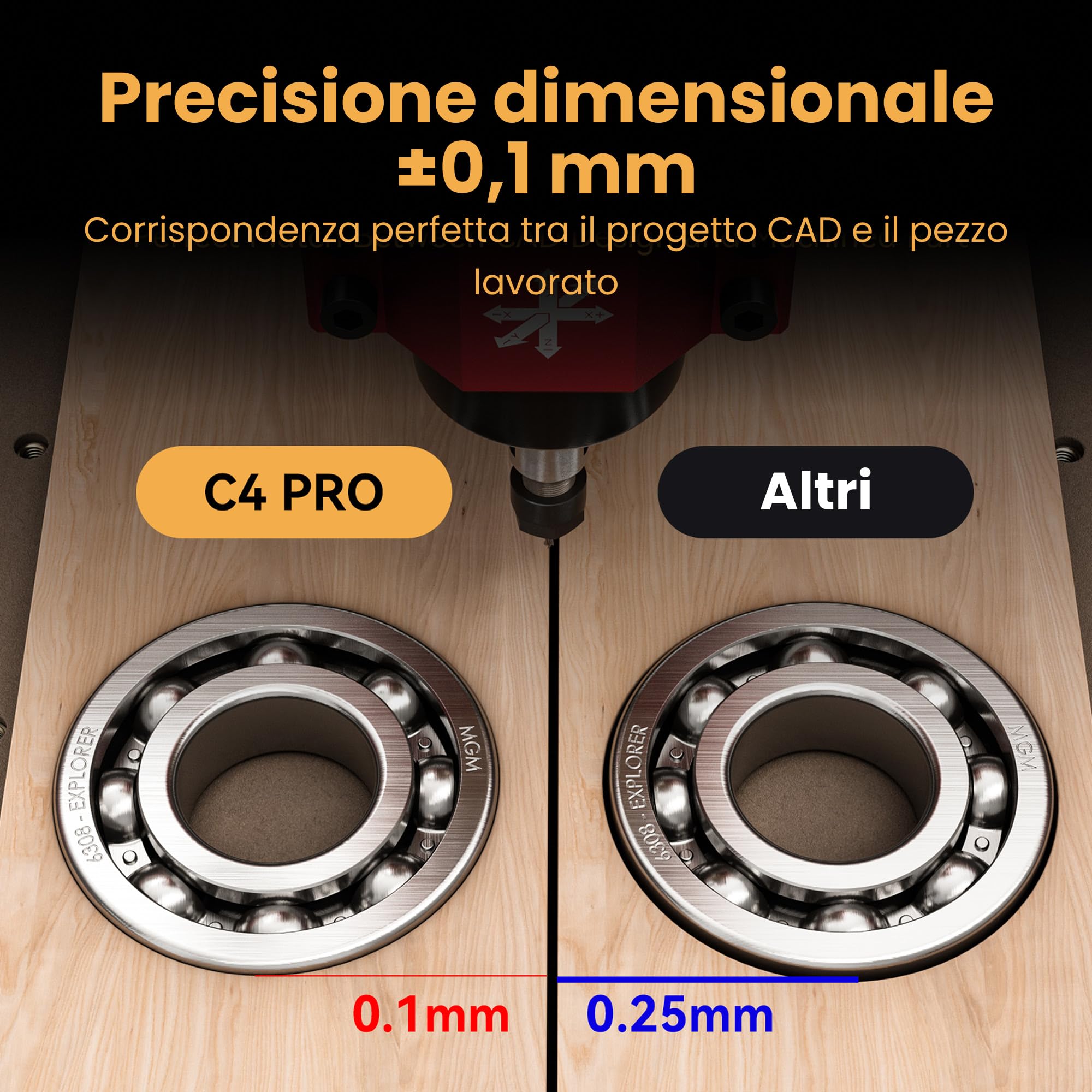 AtomStack C4 Pro, fresatrice CNC, supporto a 4 assi, 200 W, mandrino CNC fresatrice e incisione, 420 × 420 mm, controllo offline, per legno, plastica, alluminio, ottone