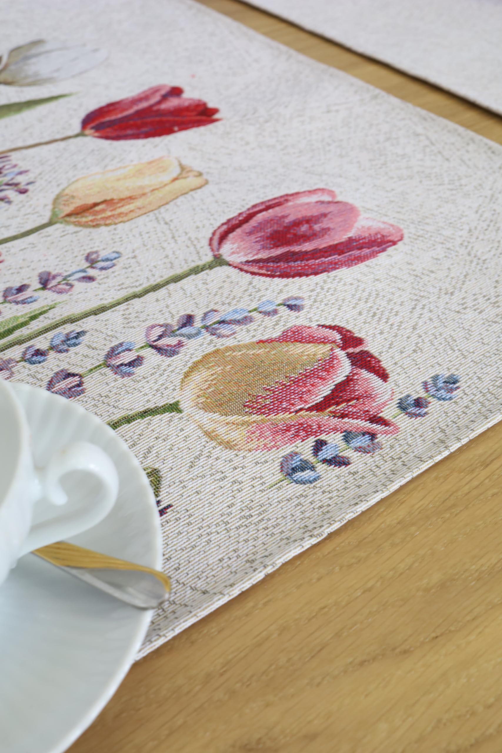 Tischsets Platzsets Abwaschbar 8er Set, 40x50 cm, Platzdeckchen Stoff 100% Jacquard Gobelin, Untersetzer Teller Hochwertige Wiederverwendbare für Hochzeit, Geburtstag, Küchen, Cafe - Tulpen