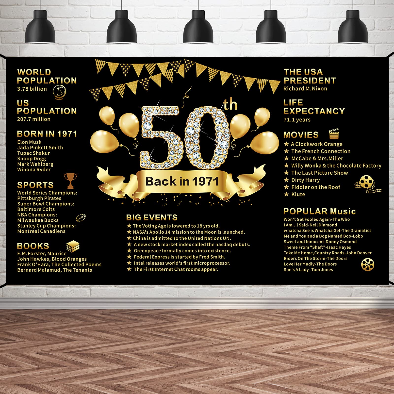 1972 Vintage Birthday Backdrop - 50th Birthday Decor With Canada Fun Facts, 71x43 Inches