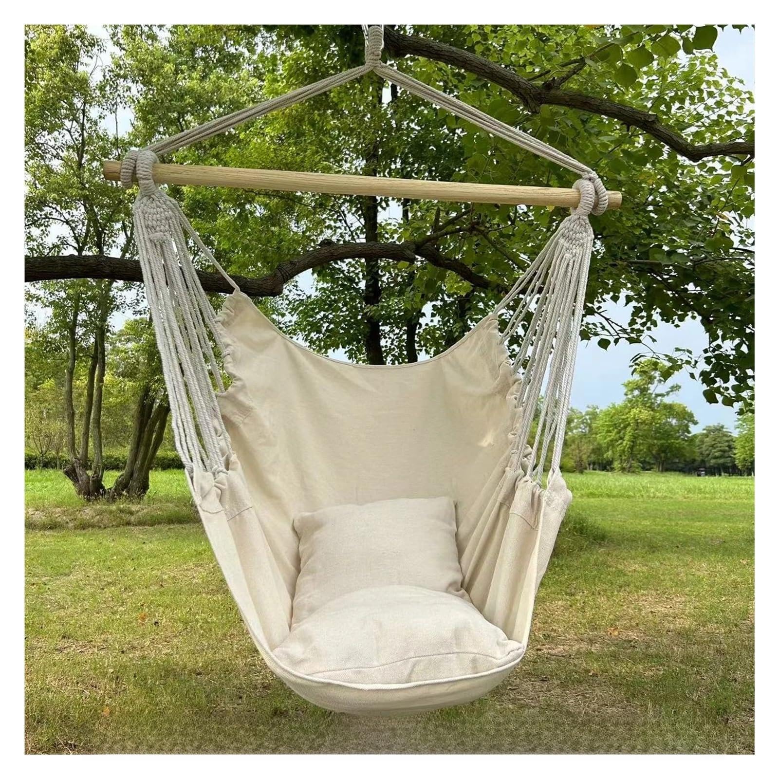 1pc Leisure Fabric Hammock Chair Outdoor Swing Chair Hammock Dormitory Hammock Chair Anti Rollover Hammock With Storage Bag(Beige 130x100cm)