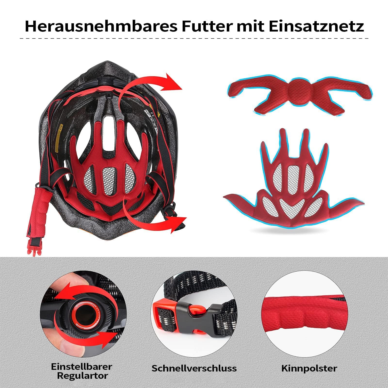 Shinmax Casco Bici Uomo Donna con LED Luce di Sicurezza Casco MTB con Visiera da Bici Ultraleggero Corsa Adulto Unisex da Bicicletta Ciclismo Protezione Regolabile