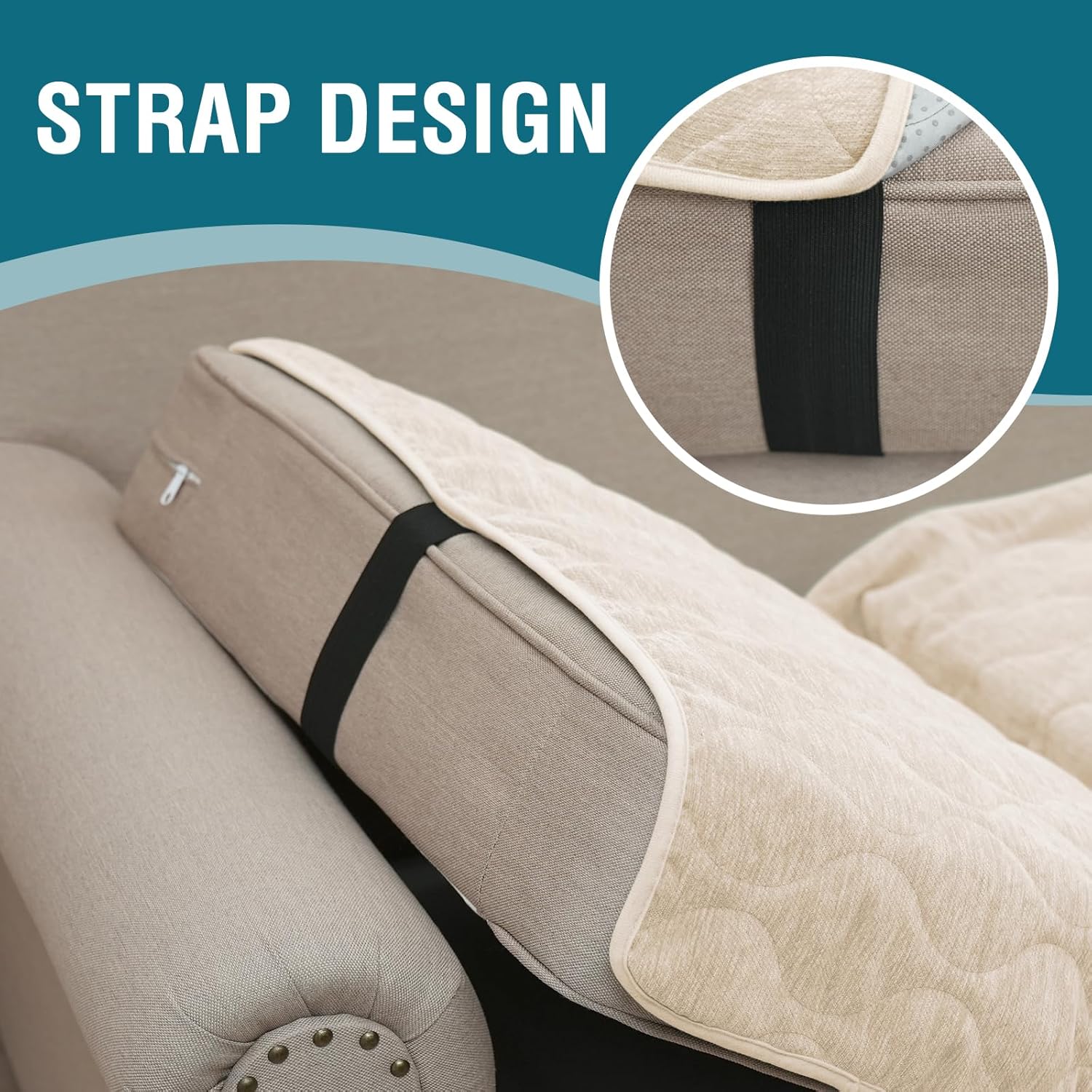 Turquoize Couch Cover for Dogs Washable Non-Slip Couch Covers for 3 Cushion Couch Sofa Pet Friendly Quilted Thick Chenille Sofa Slipcover Furniture Protector Covers for Pet, 36 x 70Inch, Ivory