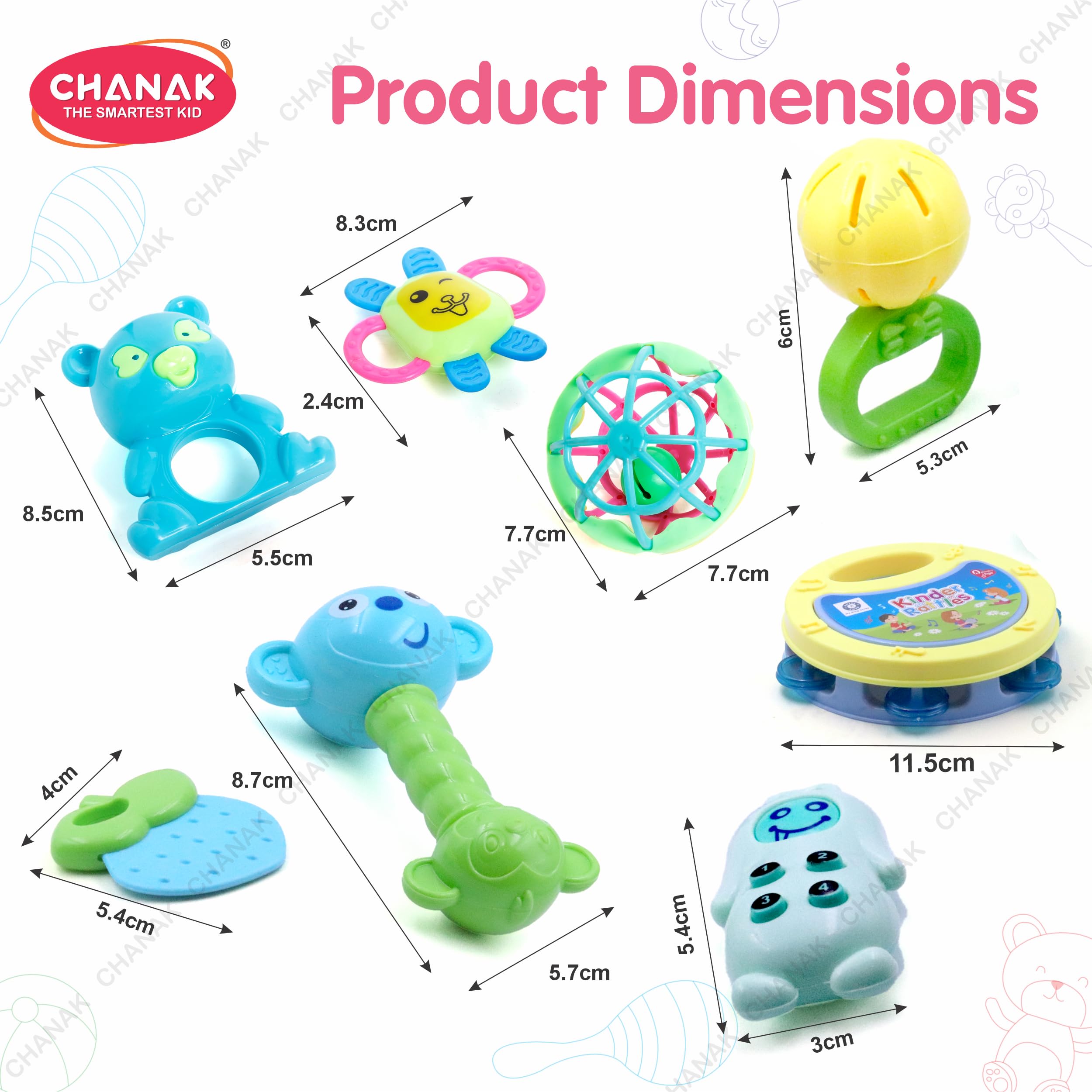 Chanak Silicone;Plastic Baby Kinder Rattle Set for 0-6 Months Old Baby, Non-Toxic, 100% Bpa Free, Infant Grab, Spin & Shake Rattles, Colorful Rattles with 8 Pcs, Bis Approved, Multi,Multicolor - Image 2 thumbnail