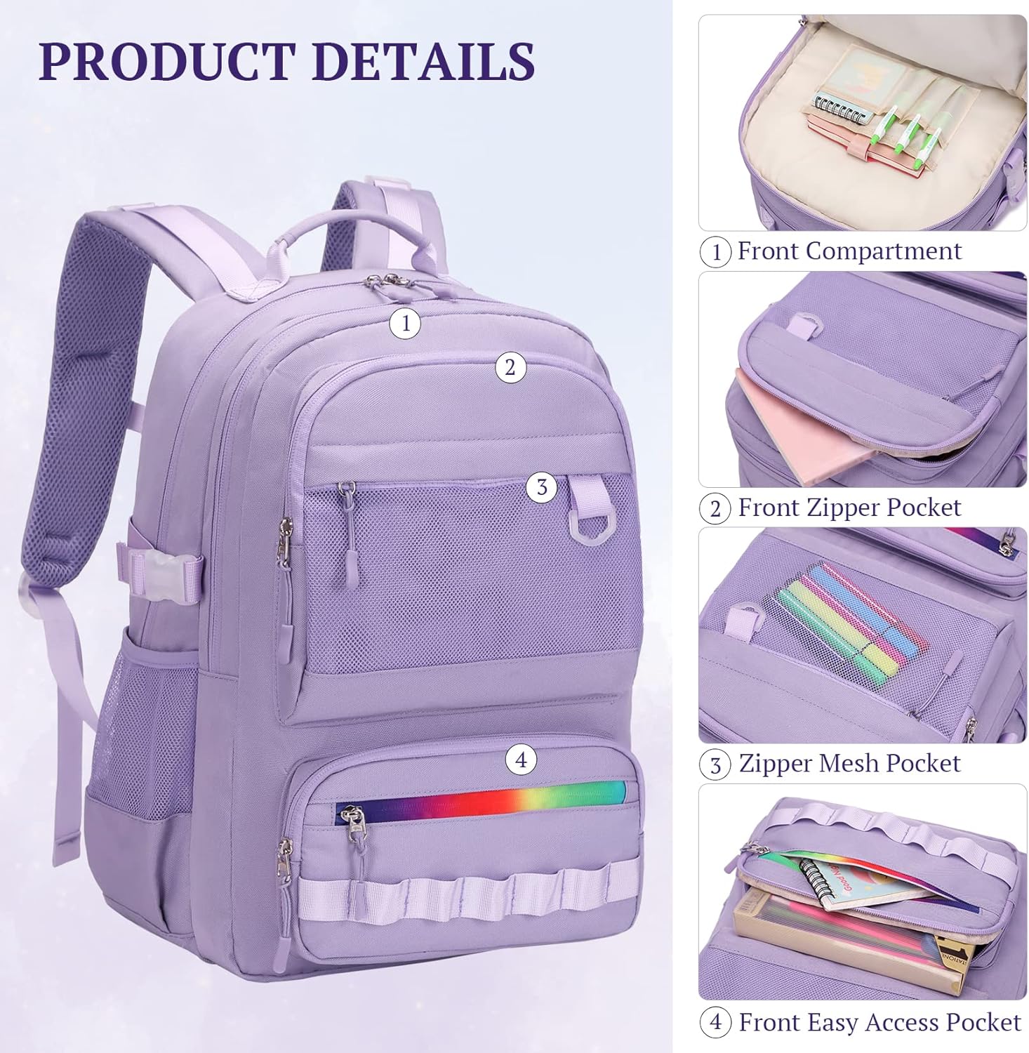 Lanola multi-function Hiking Travel Backpack For Teens Anti-Theft School College Students Bookbag For Women & Girls - Pink