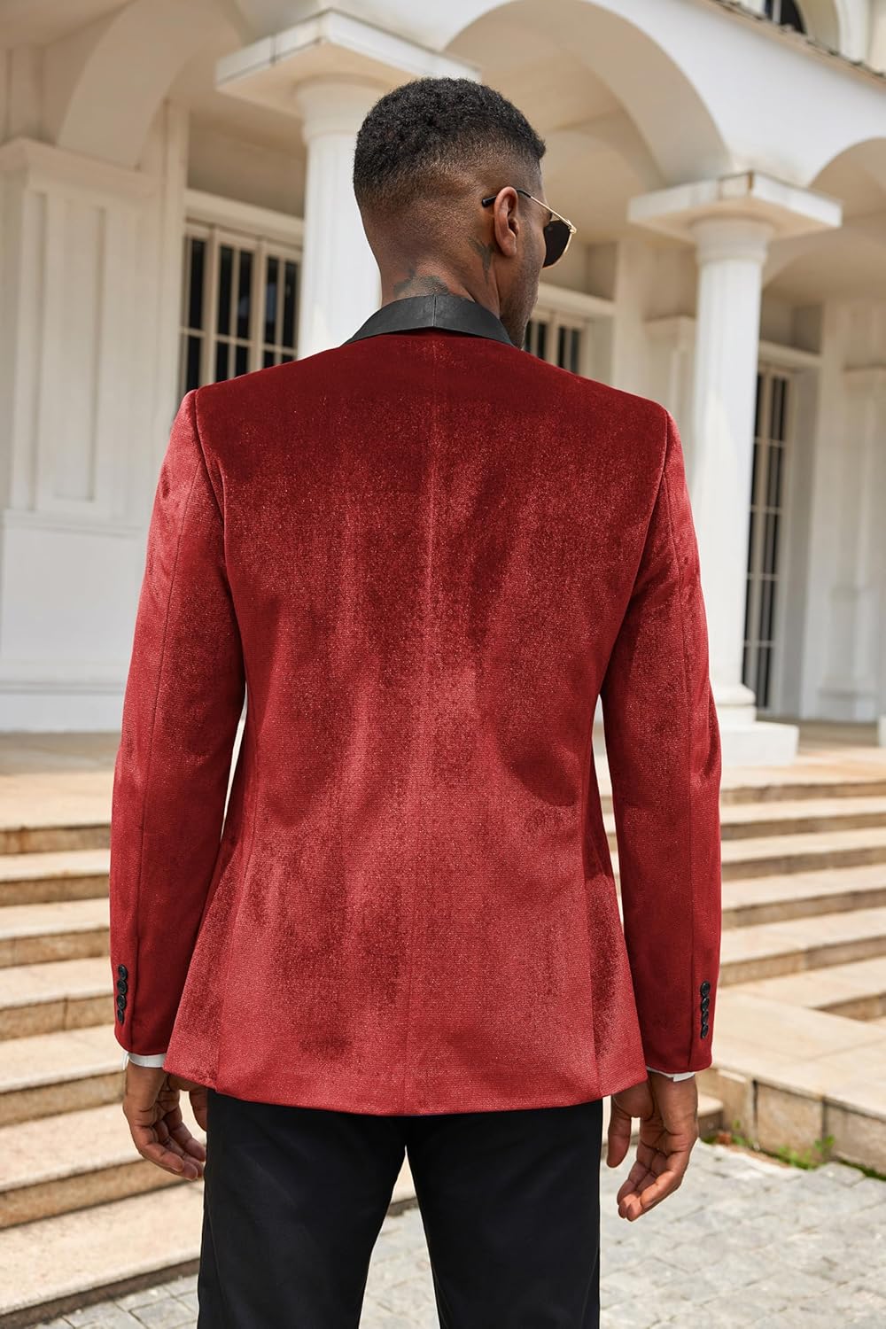 COOFANDY Men's Velvet Tuxedo One Button Jacket Dinner Prom Wedding Blazer Jacket - Image 4
