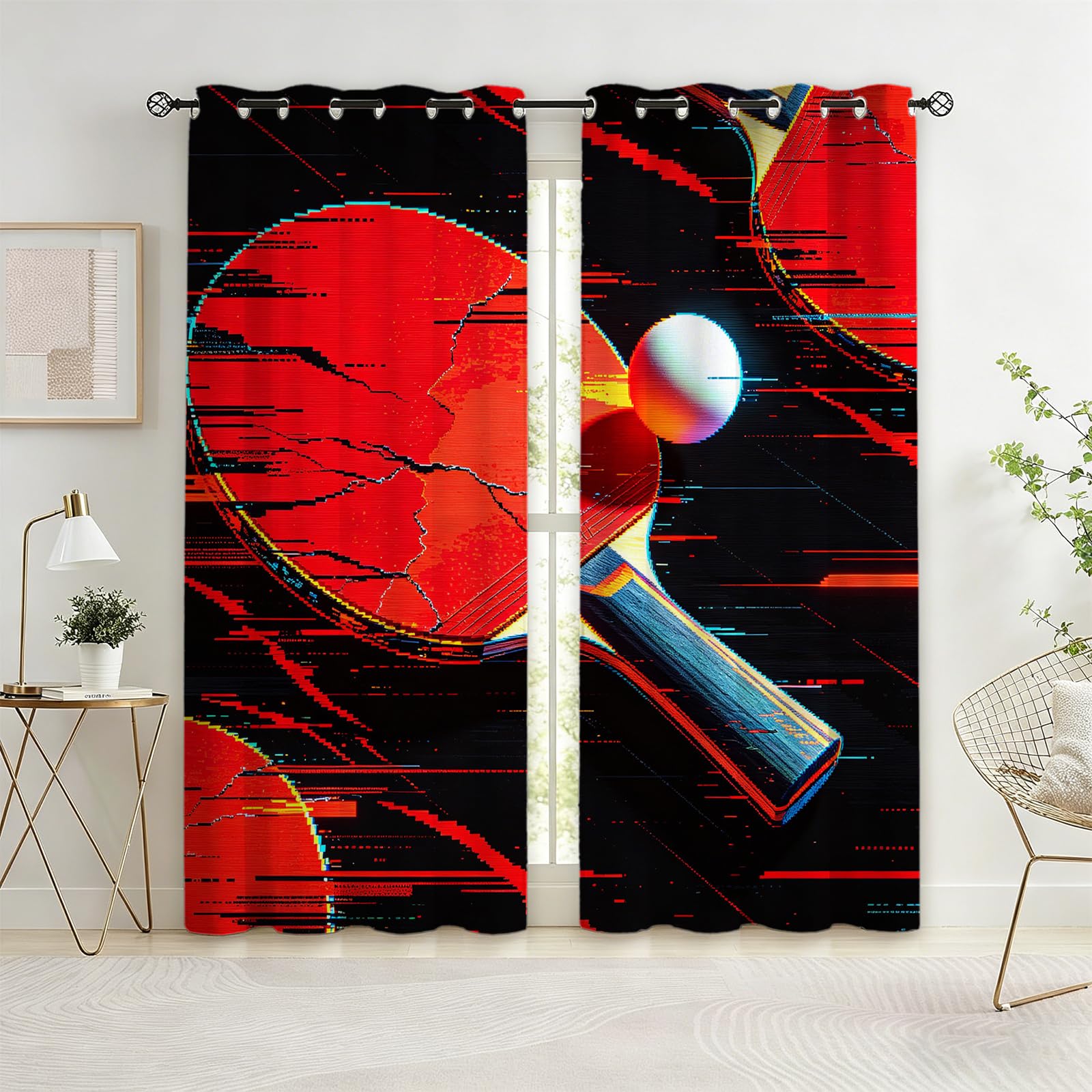 Rideaux Occultants À Oeillets Raquette de Ping-Pong Glitch Art
