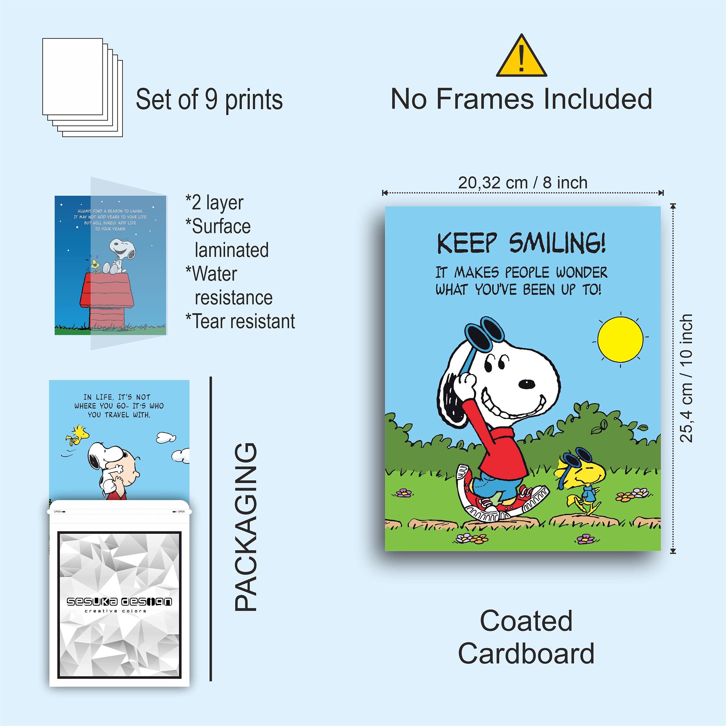 Buy Charlie Brown and Snoopy Poster Prints for Wall Decor Bedroom Set of 9 Wall Art (UNFRAMED