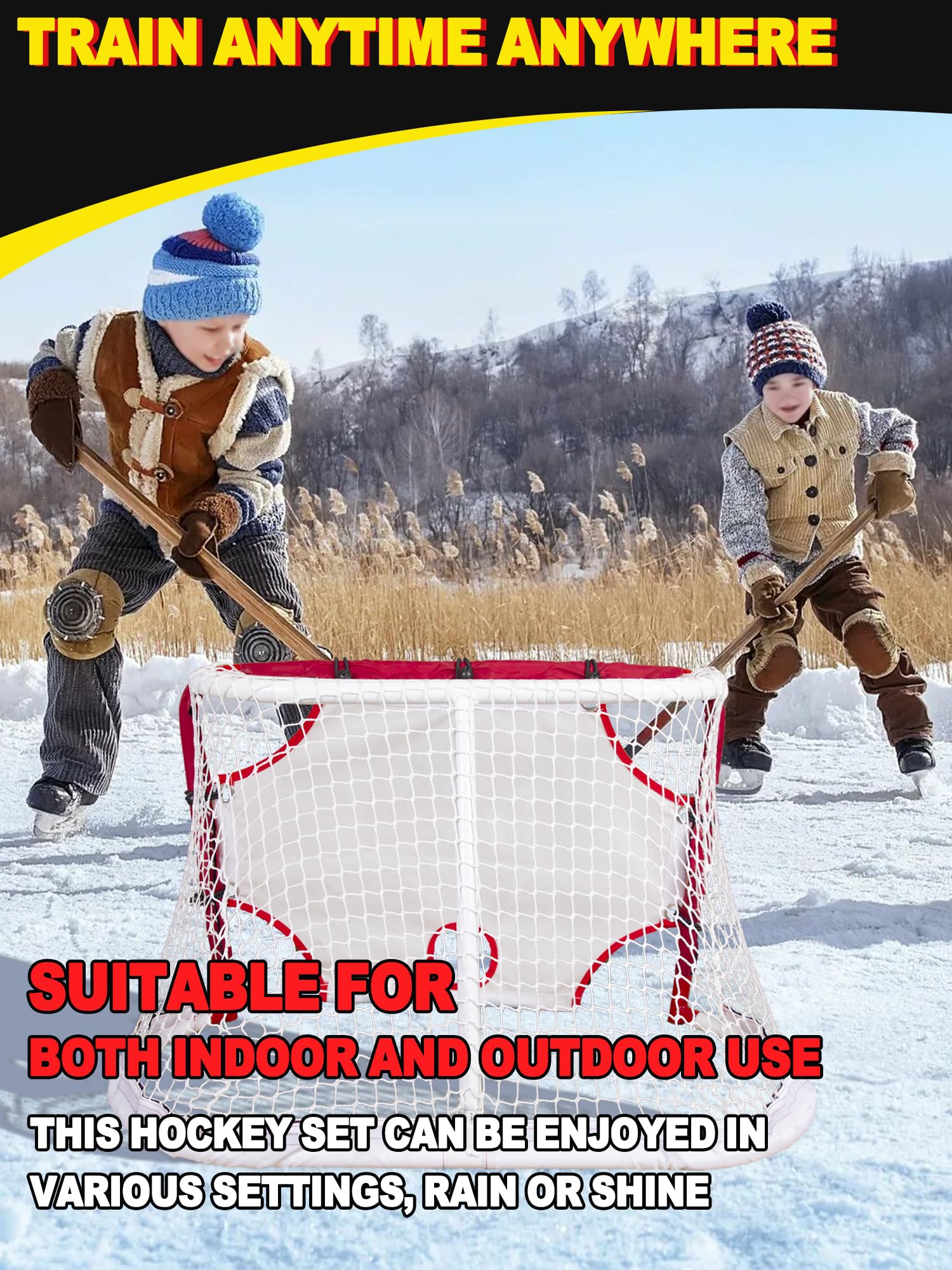 Kasifei Mini red de hockey de acero con tutor de tirador, 30 x 20 pulgadas, portería de hockey resistente para niños