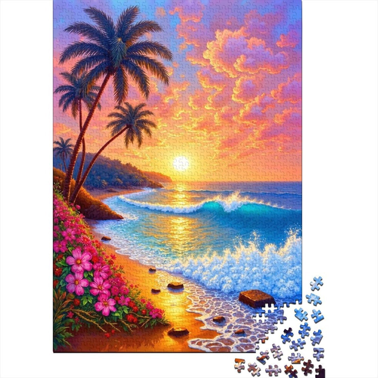 Tropical Sunset Beach_3 1000 Pieces Jigsaw Puzzles for Puzzle Enthusiasts Thick Recycled Cardboard Home Decoration Wall Display Educational Puzzle 38x26cm/1000pcs