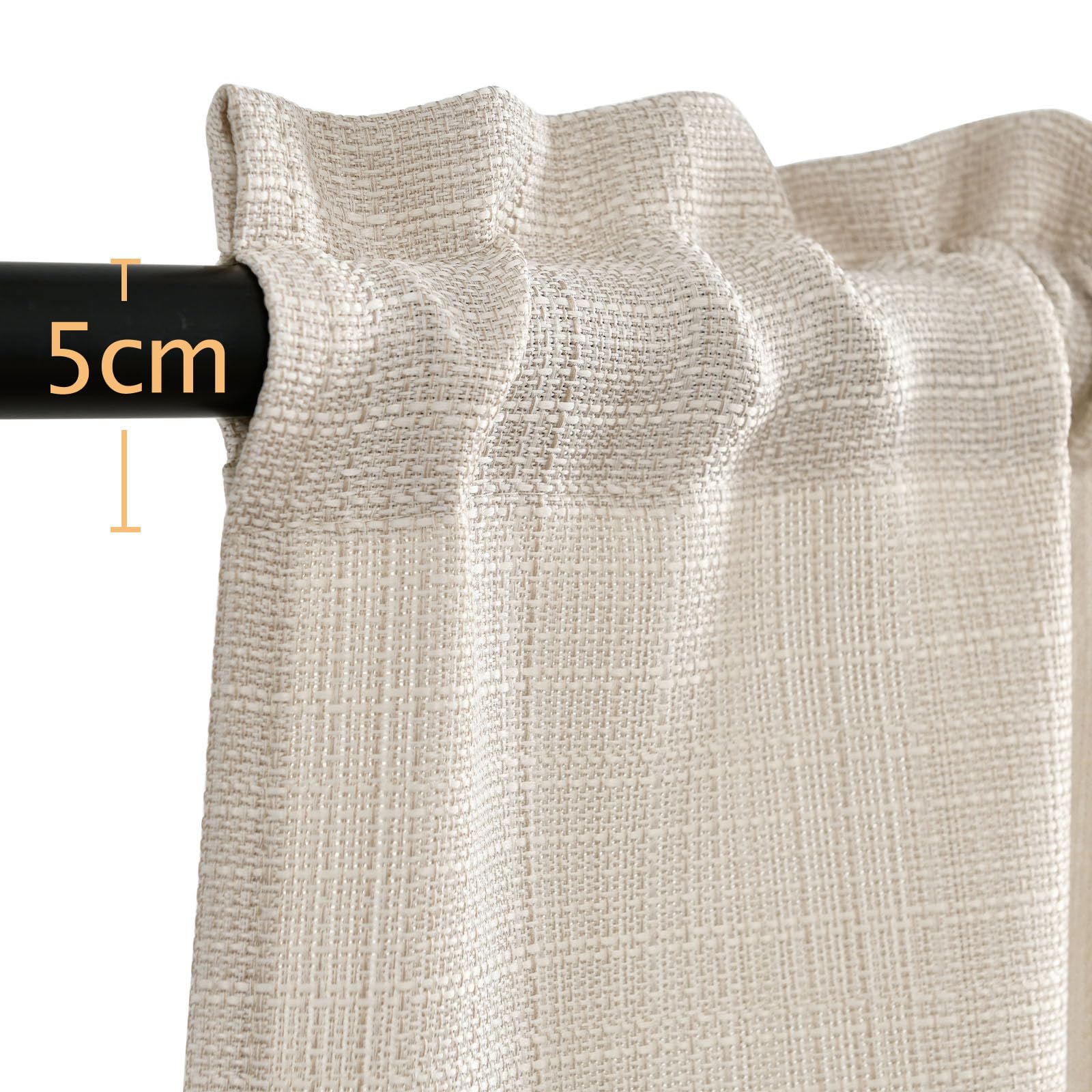 Vangao Scheibengardinen Modern Küche Beige Bistrogardine 2er Set 90Bx45H cm mit Stangendurchzug Gardinen Kurz Halbtransparente Leinenoptik Küchengardinen für Kleine Fenster Wohnmobil Küchenfenster