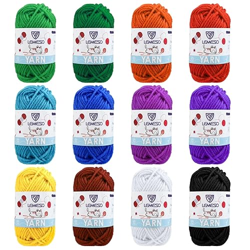 Yinsun 12 Acrylic Yarn Skeins, 12 Colors Starter Mini Crochet