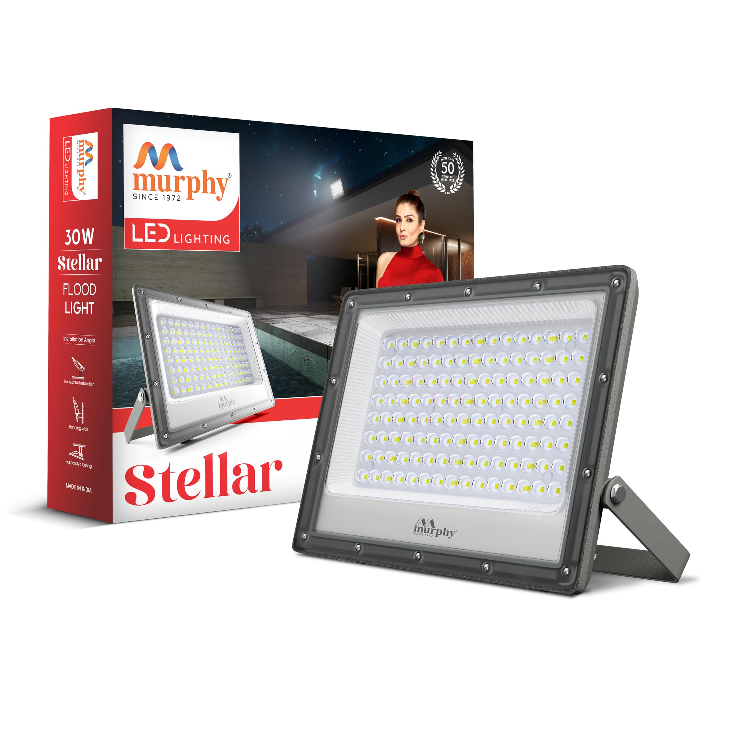 Murphy Stellar 30W LED Flood Light with 2-Year Warranty | Cool White | High Brightness Outdoor LED for Security, Landscape, Warehouse, Backyard | IP66 Waterproof | BIS Approved Pack of 1