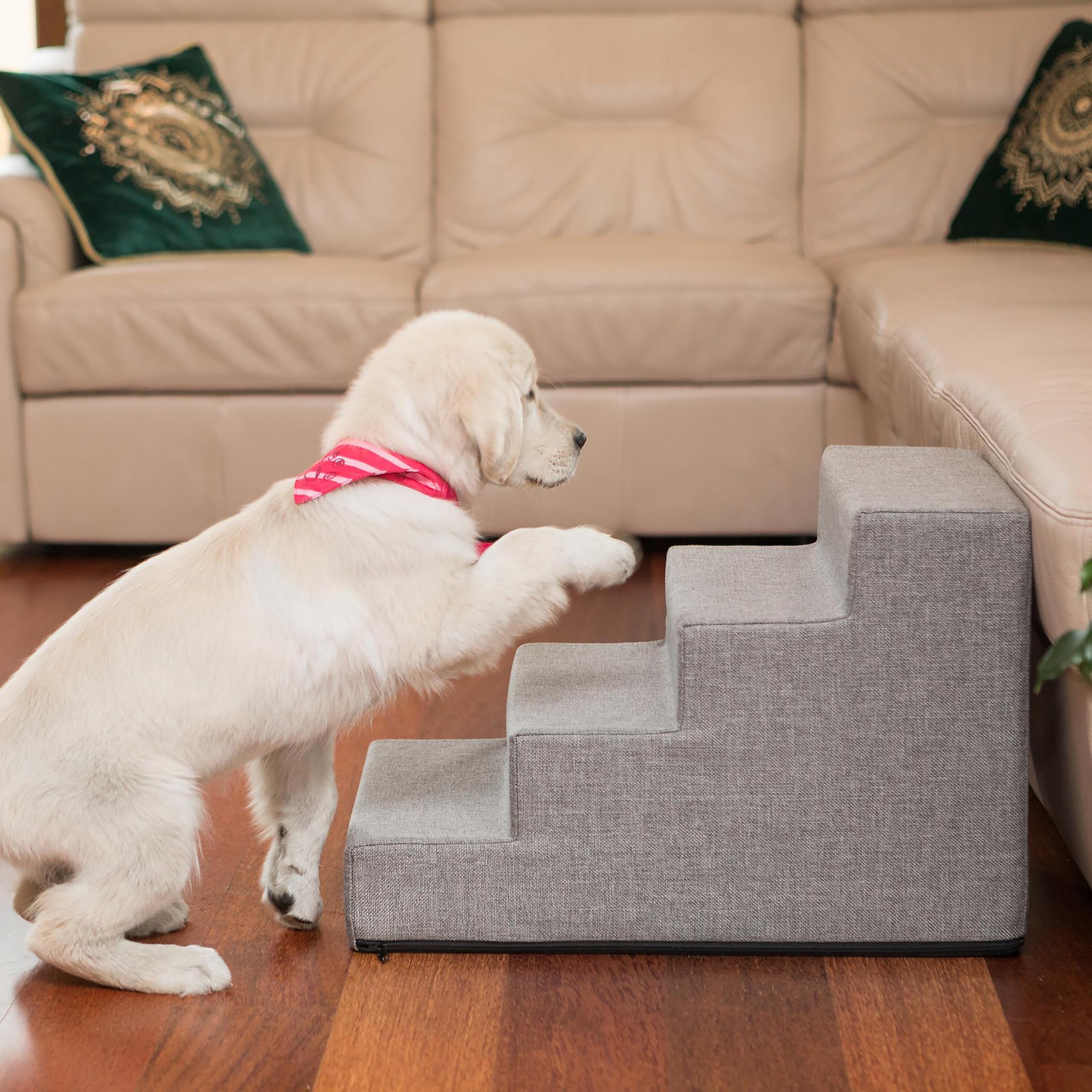 Scaletta per cani con 4 gradini, per animali deboli, per animali anziani, aiuto per la salita, grigio Inari, L - 40 x 60 x 40 cm
