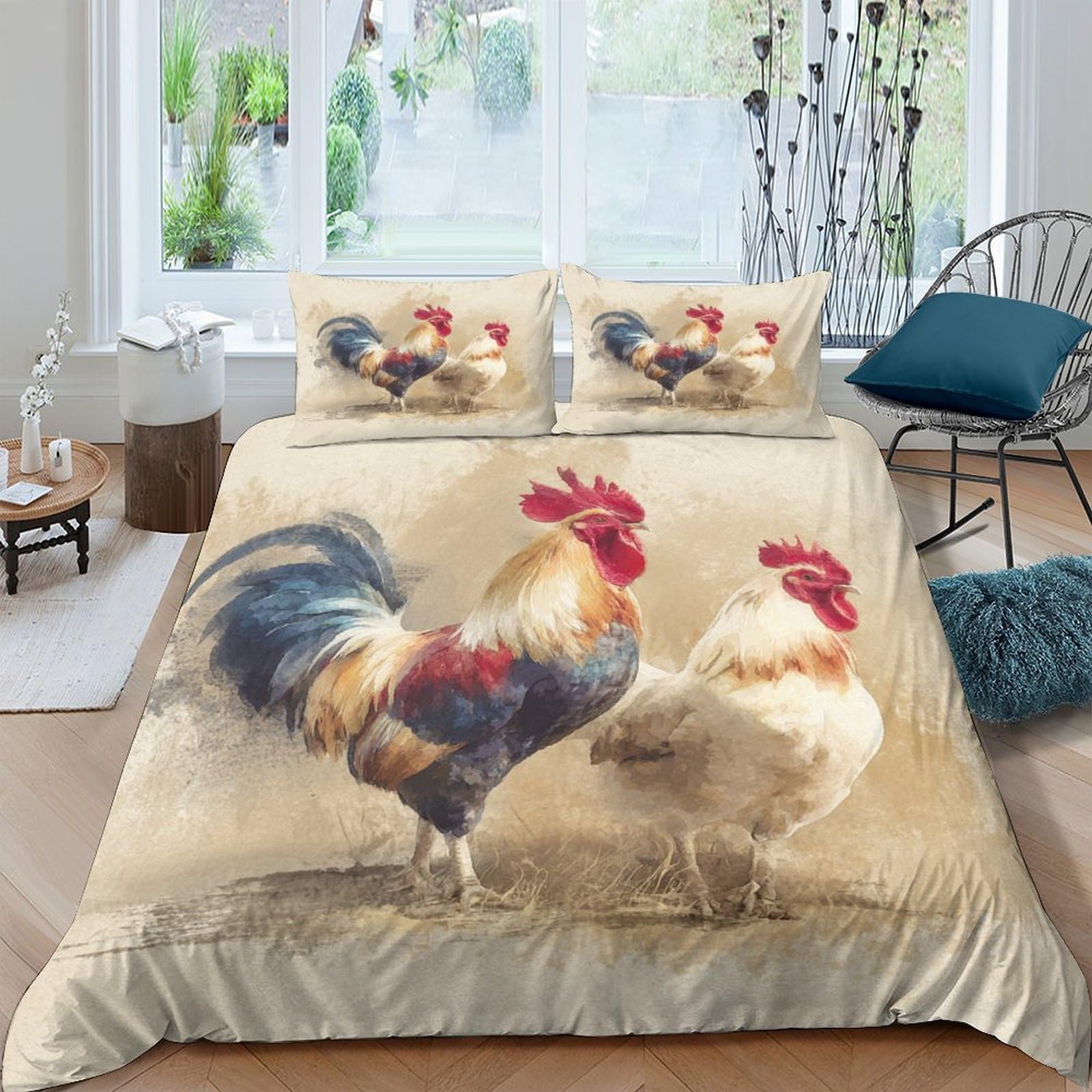 Ctjqhvkz Style-10 3D Printed Rooster Farmhouse Fitted Sheet Microfiber Soft Chicken Pattern Bed Cover For Bedroom Guest Room Decor Single（135X200cm）