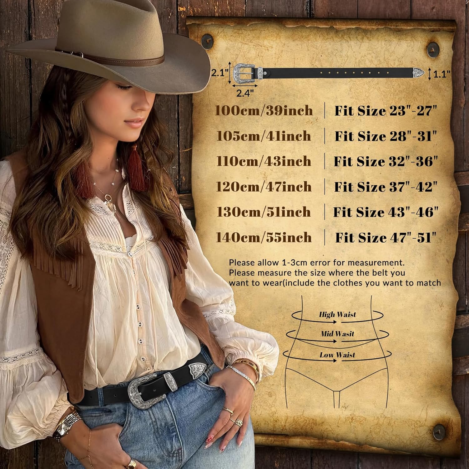 JASGOOD Women Leather Belts Ladies Vintage Western Design Black Waist Belt for Pants Jeans Dresses - Image 6