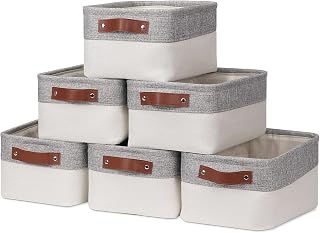 Small Storage Baskets for Organizing(6 Pack) Fabric Storage Baskets for Shelves, Baby Gift Baskets for Empty Closets, Laundry, Nursery, (Gray&White, 11.8" x 7.8" x 5.1")