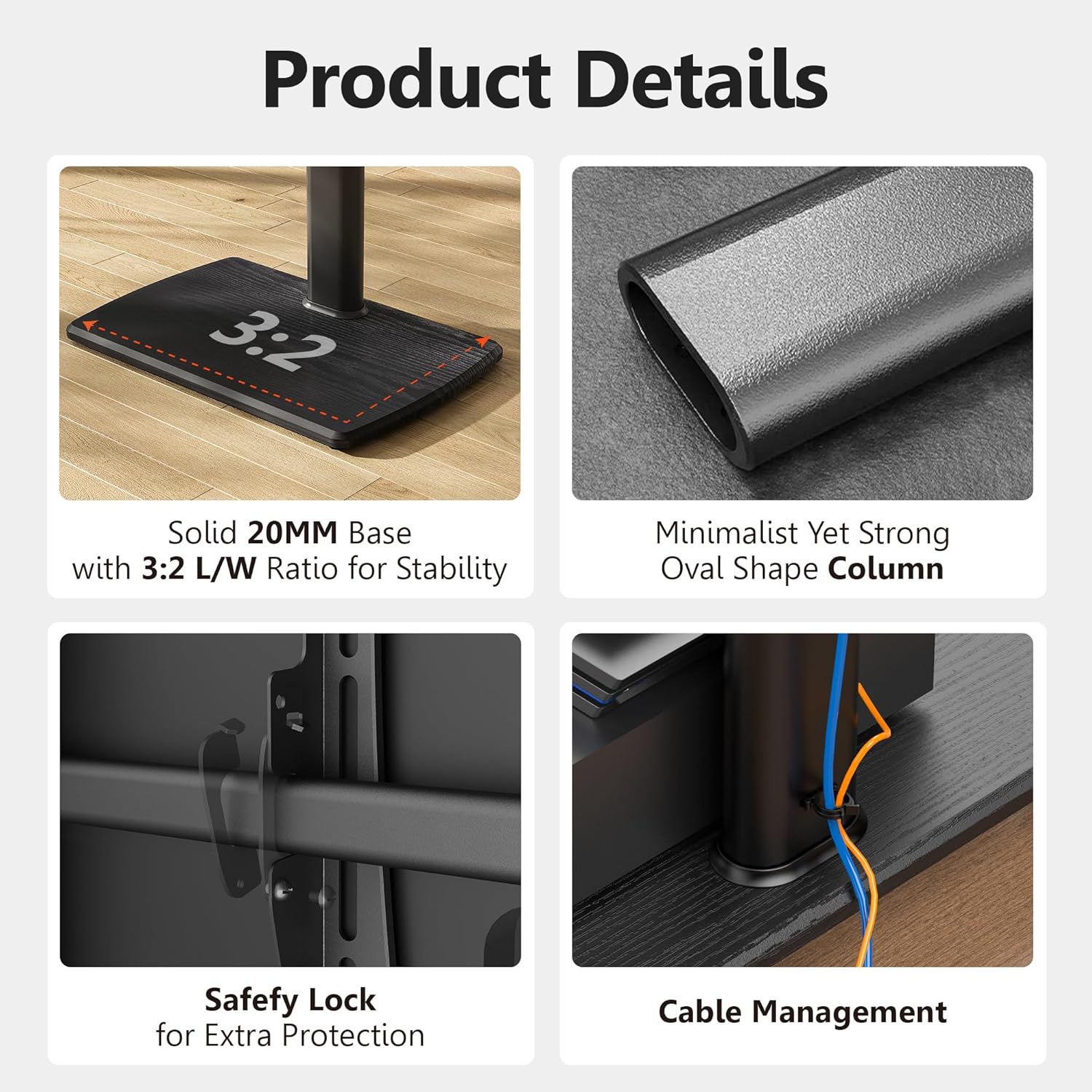 FITUEYES Floor TV Stand for Bedroom, Living Room, Tall Corner TV Stands for TVs 32 37 43 50 55 60 65 70 Inch Swivel TV Mount Stand with Height Adjustable Shelf Upgrade Sturdy Wood Base, Black