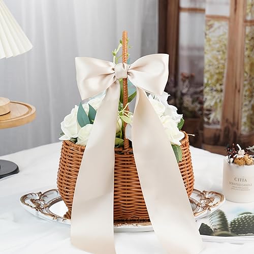 Miniatura 4 de Cinta de satén de doble cara champán de 3 pulgadas, cinta gruesa de seda champán para decoración de bodas, envoltura de regalos, recuerdos de