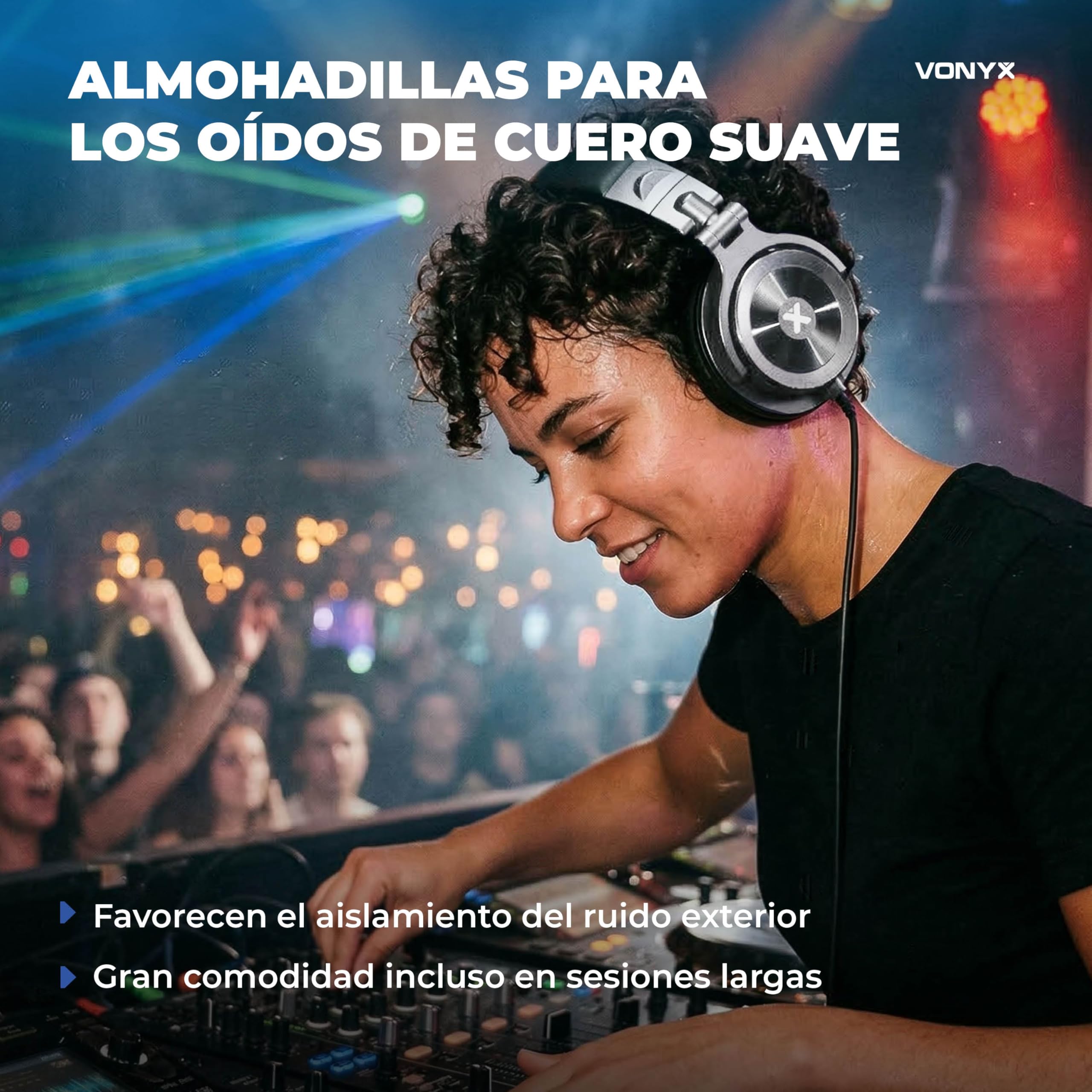 Vonyx HDX200SL – Auriculares DJ Premium con Drivers 50 mm, Jack 3,5 y 6,3 mm, Cable Reversible, diseño Plegable y Bolsa Transporte para música y Estudio Profesional, Color Aluminio