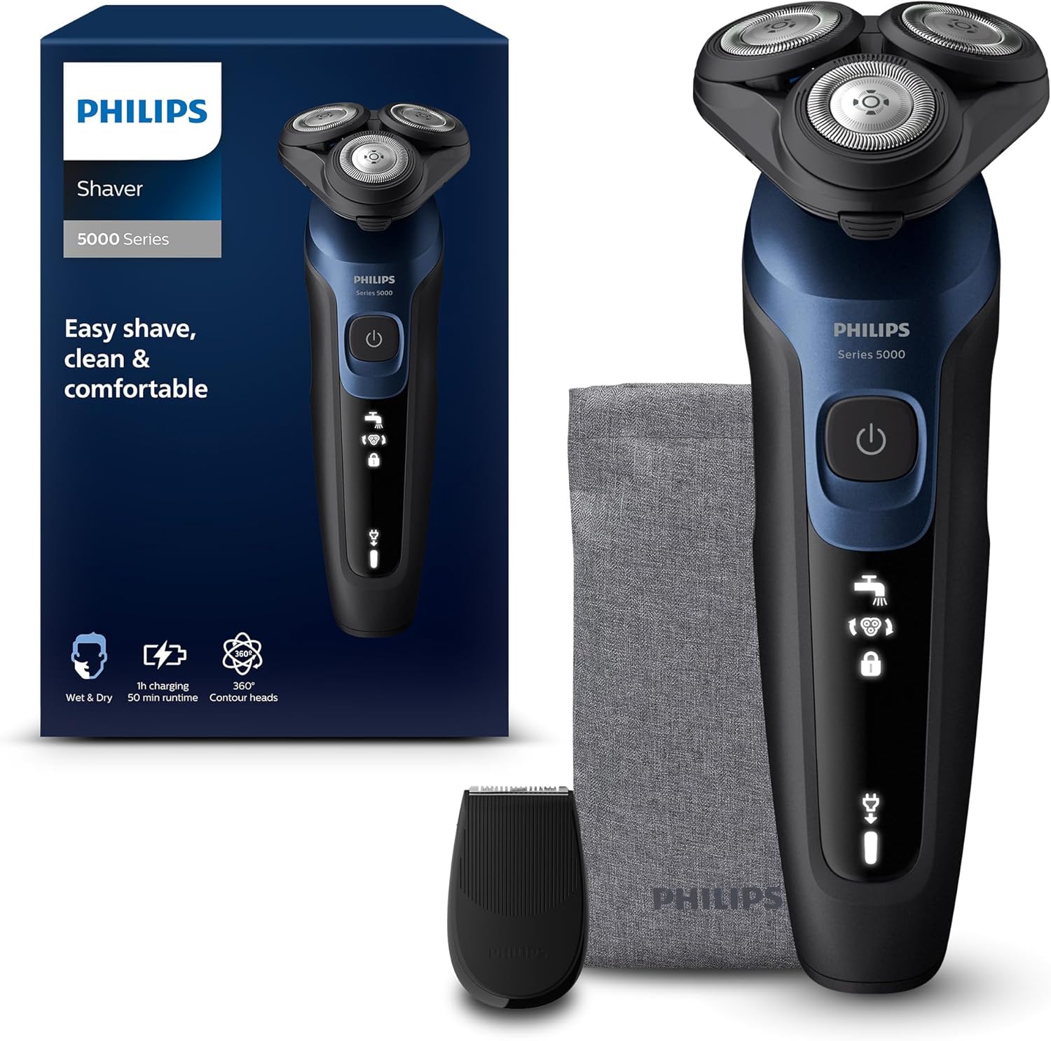 Product image of Philips Shaver Series 5000 - Wet & Dry Electric Men's Shaver in Metallic Blue with Precision Trimmer and Soft Pouch Travel Case (Model S5465/18)