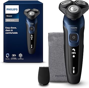 Philips Shaver Series 5000 - Wet & Dry Electric Men's Shaver in Metallic Blue with Precision Trimmer and Soft Pouch Travel Case (Model S5465/18) : Amazon.co.uk: Health & Personal Care