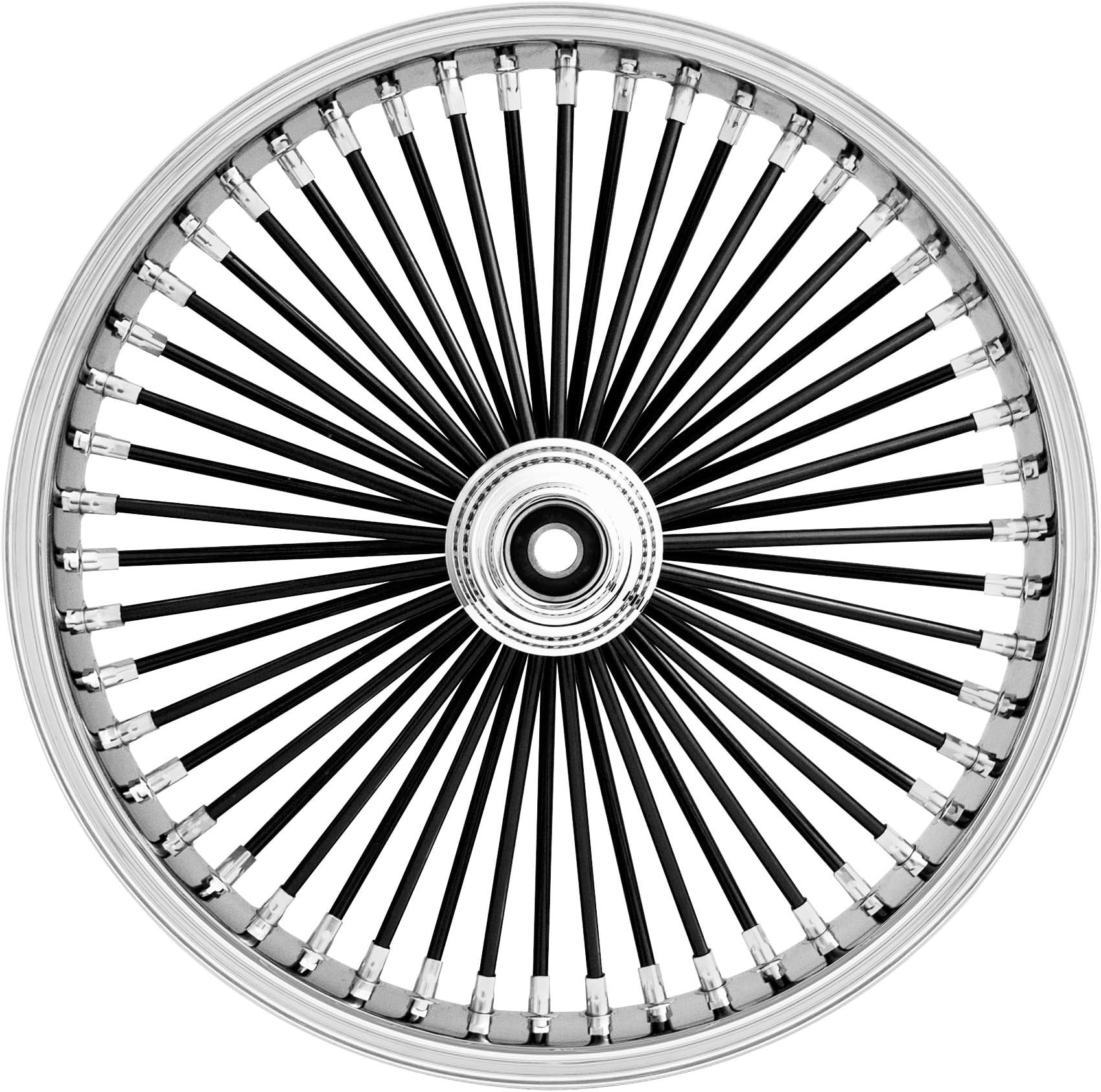 Ride Wright Wheels Inc Omega Black 50 Spoke 21x3.5 Front Wheel (Single Disc), Color: Black, Position: Front, Rim Size: 21 04235-15-OM-BLKSP-T