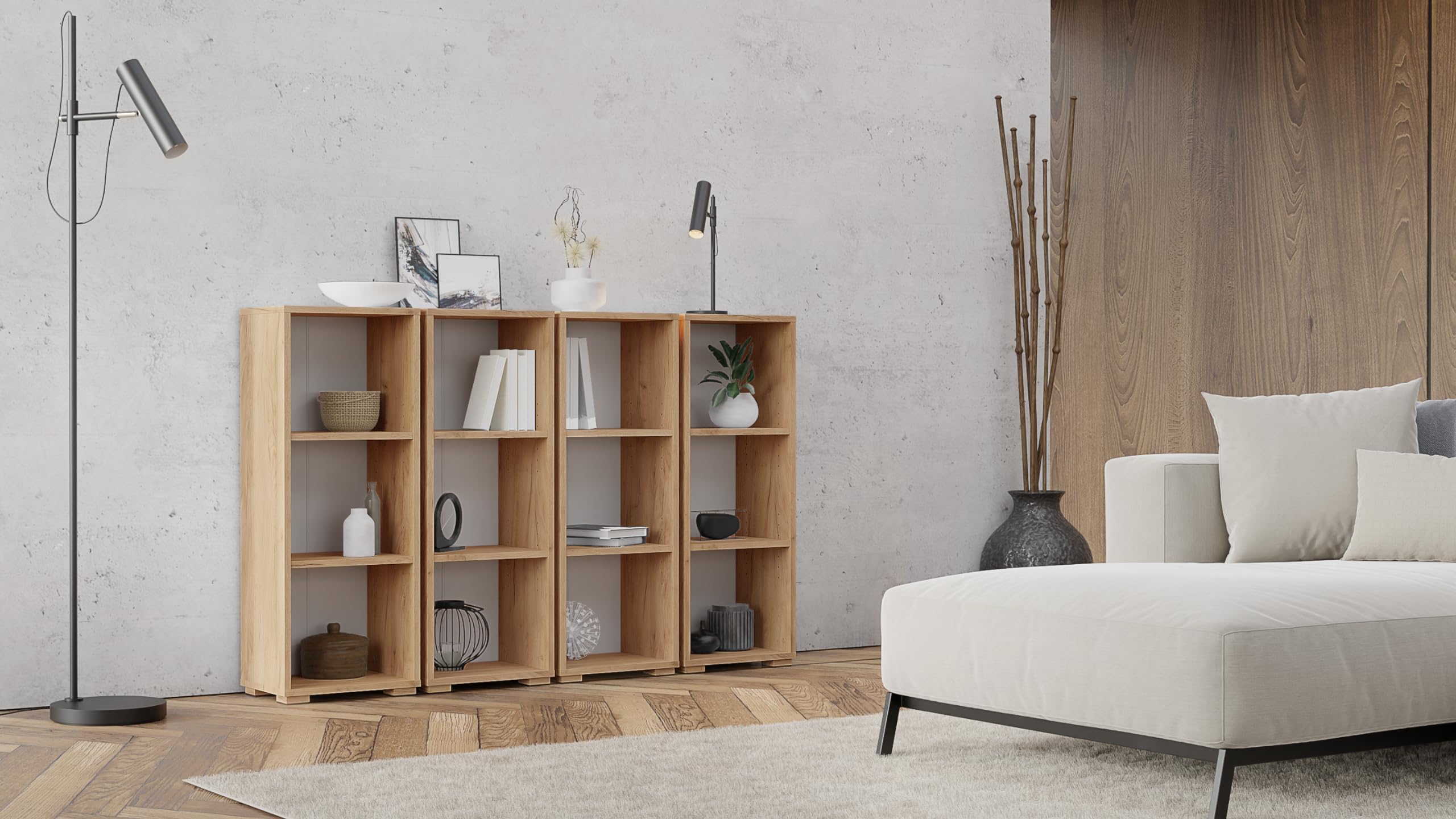 Regal Goldene Eiche 40 cm Breit - Bücherregal Holz – Büromöbel 40x30x106cm – Bücherschrank 3 Fächer – Büro Ordnerregal