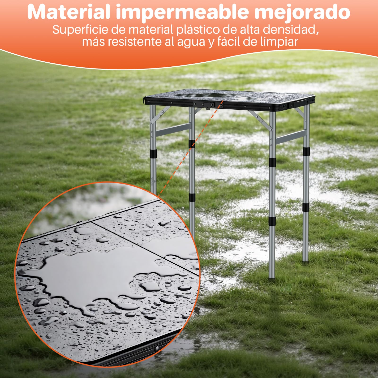 FUNYKICH Mesa Plegable Plástico 58x40cm 3 Alturas Ajustables (26/48/70 cm) | Mesa Plegable Camping Portátil, Más Impermeable,Superficie de Mesa Plana, para Picnic Camping Pesca Barbacoa