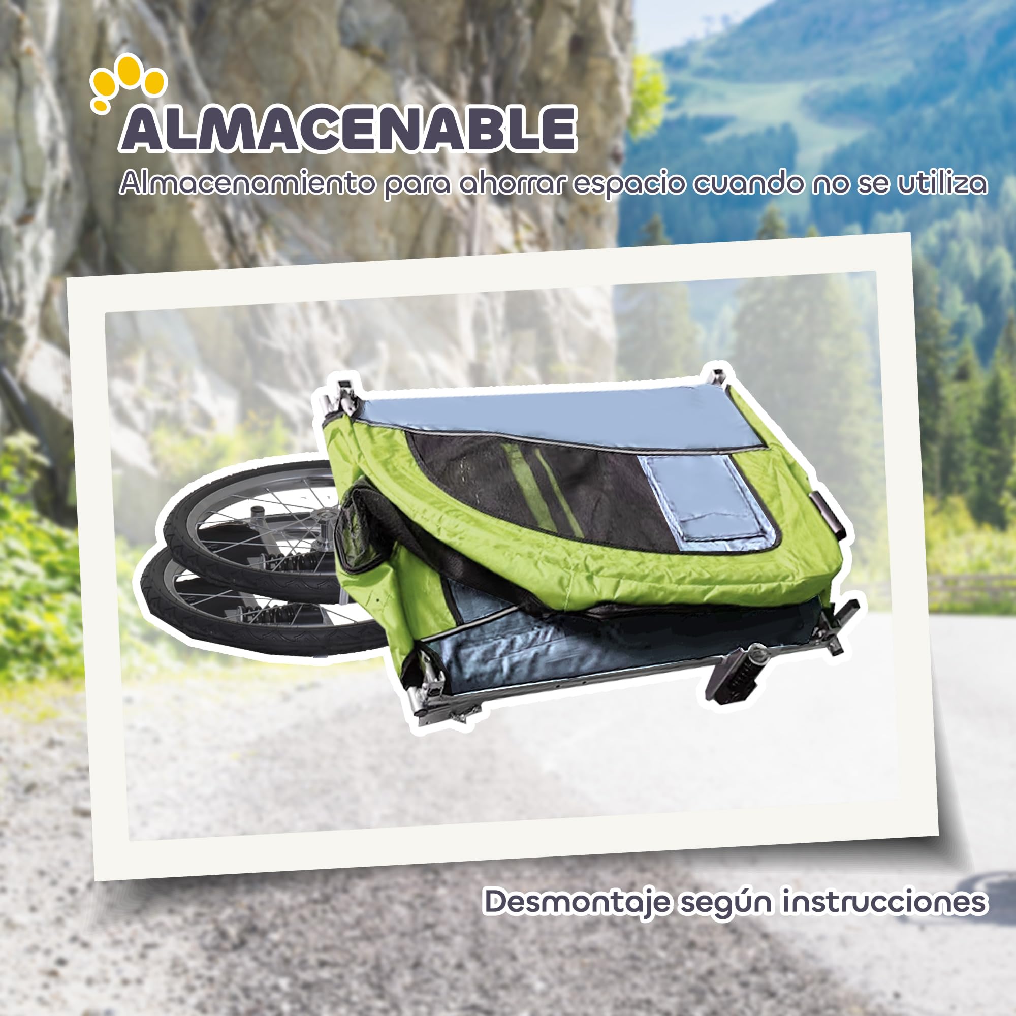 Pawhut Remolque Bicicleta Perros Carro Cochecito para Transporte Mascota 2 en 1 con Barra de Paseo Amortiguador Rueda Giratoria 360° Reflectores Carga Máx. 30kg