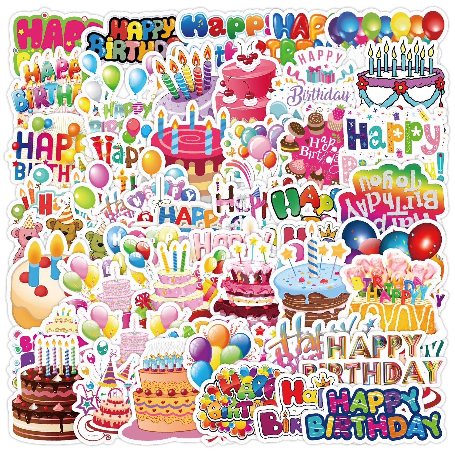 Happy Birthday Stickers, 100Pcs Cute Birthday Stickers for Water Bottle, Waterproof Laptop Skateboard Guitar Scrapbook Journalin