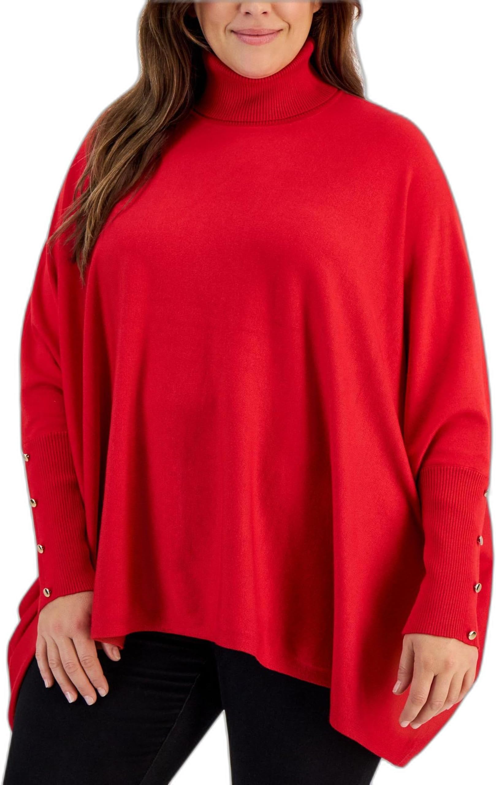 Plus Size Solid Turtleneck Poncho Sweater