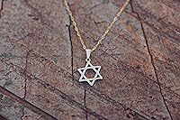 Vista 7 de Collar de estrella de David, collar de Magen David relleno de oro, fina estrella de David de oro, collar religioso, joyería judía de murciélago
