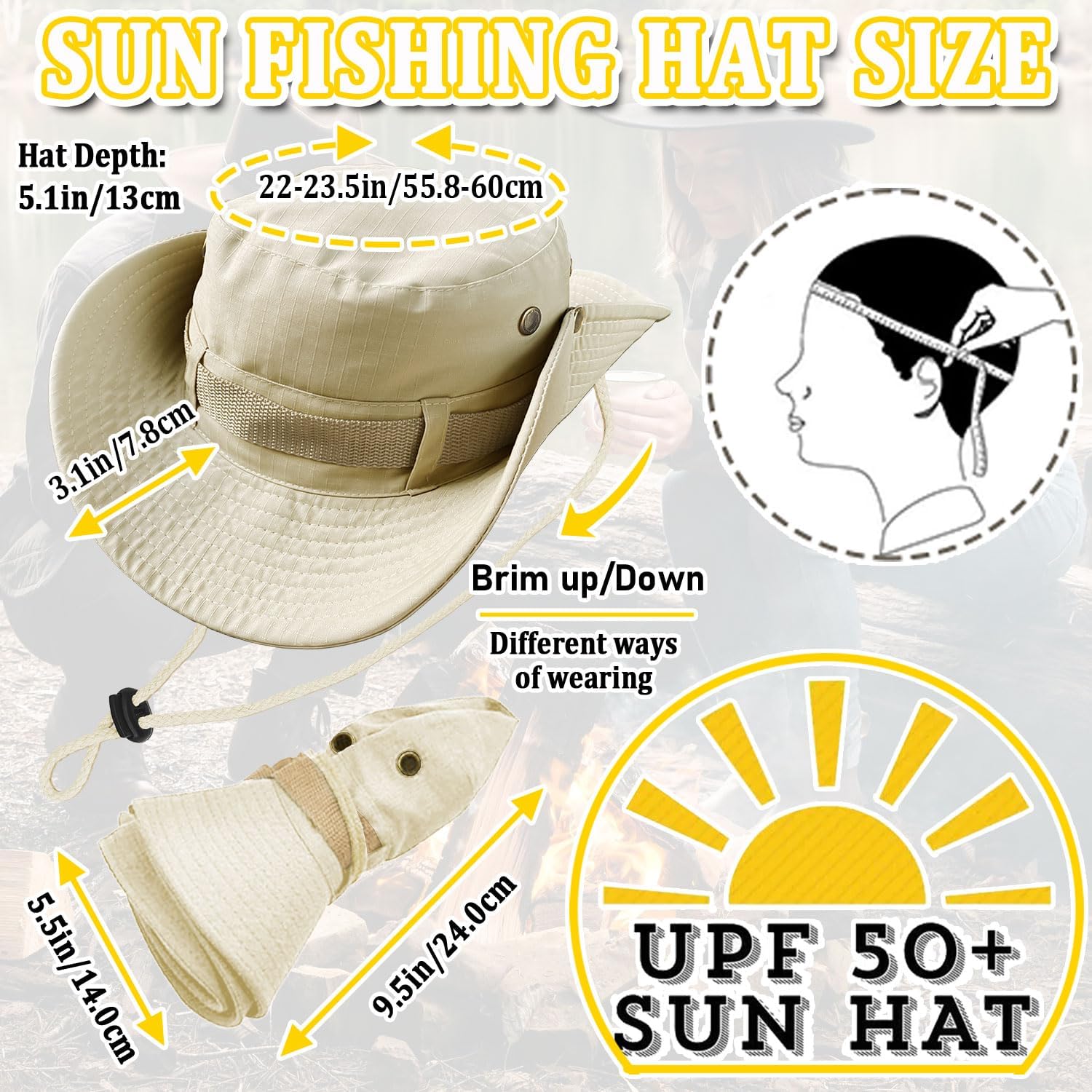 Fishing Hat, Wide Brim Breathable Boonie Hat UV Protection Safari Hiking Bucket Hat Beach Summer Cap - Image 2