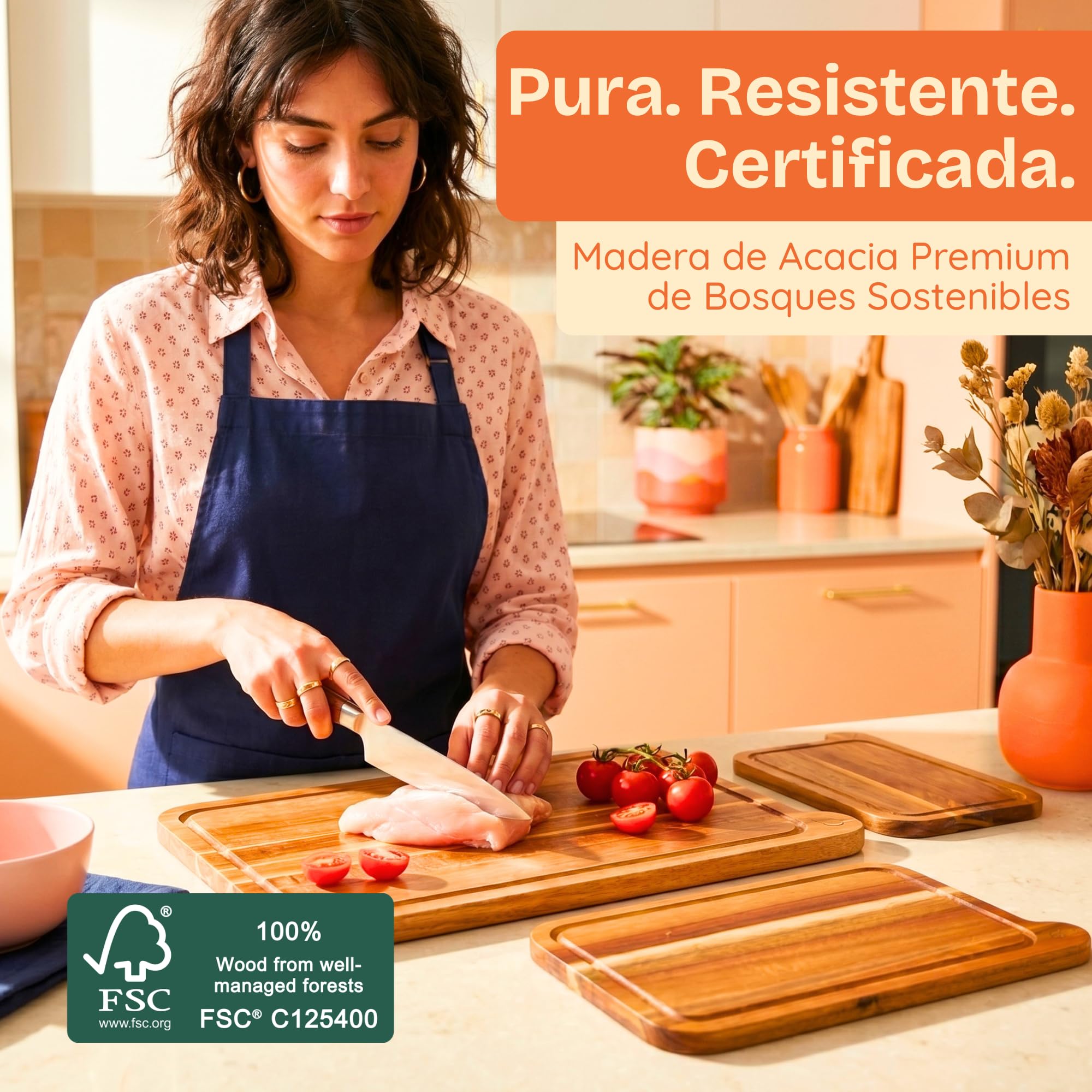 Tablas de Cortar No Tóxicas – Set de 3 Tablas de Cortar Sin Aceite Mineral, de Madera de Acacia FSC – Libres de Químicos para tu Cocina – Ziruma