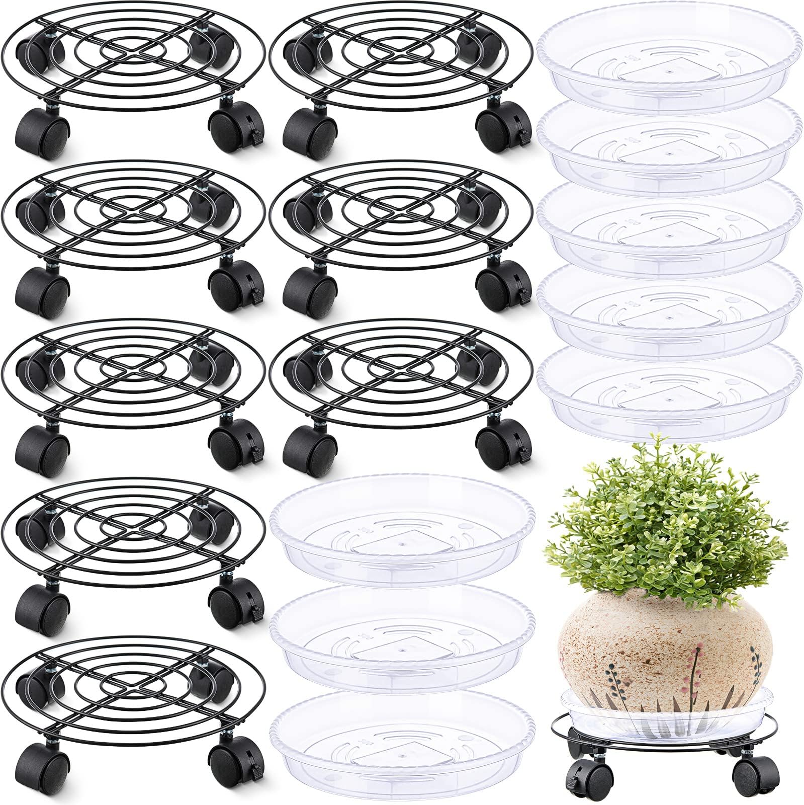 Organizador Con Ruedas Para Macetas - Pack De 2 Bases Metálicas 30x30 Cm, Soporta 172 Kg, Ruedas Giratorias Bloqueables