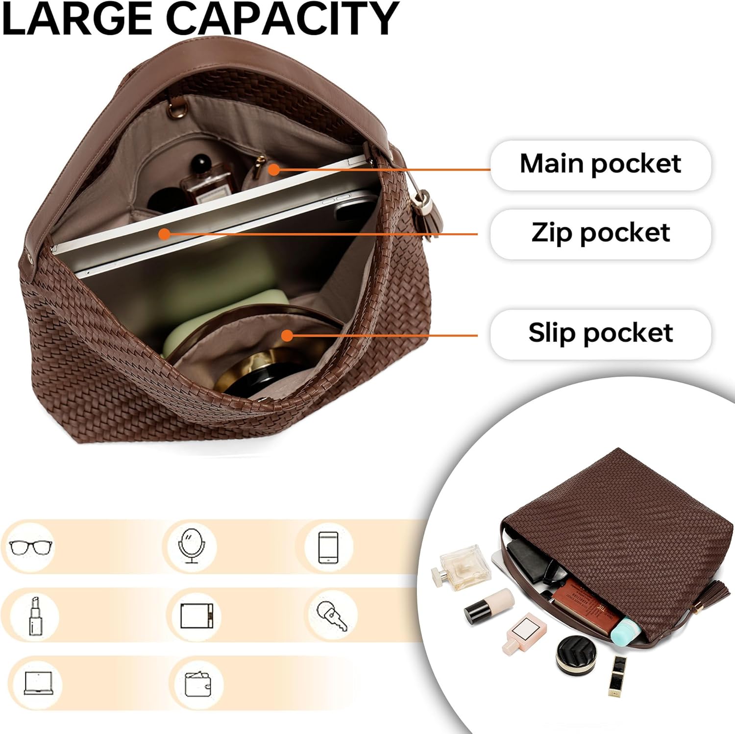 Woven Vegan Leather Tote Bag for Women Suede Hobo Bag Elegant Handbag Satchel for Work Travel