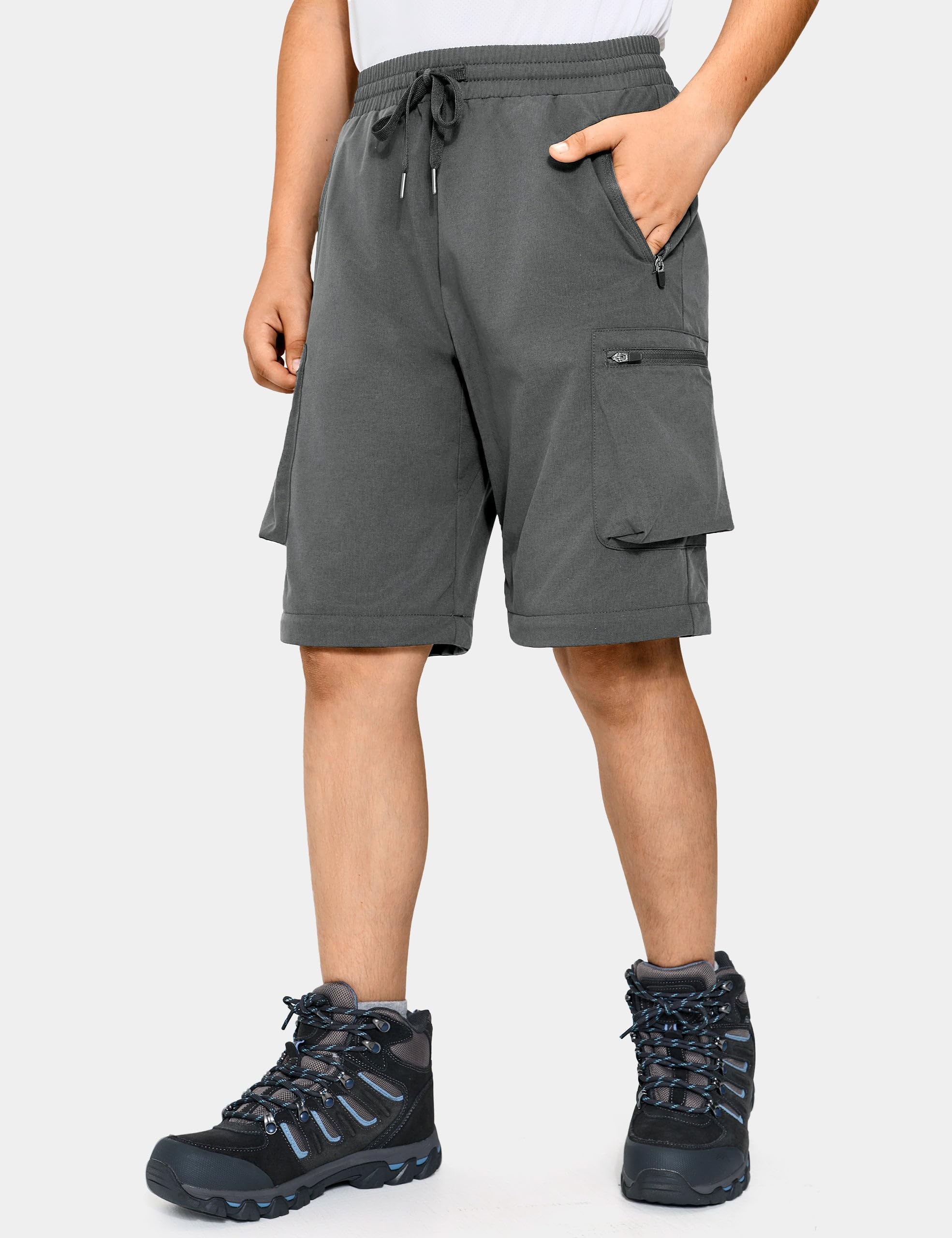 FitsT4 Sports Pantalones de senderismo para niños y jóvenes, 2 en 1, con cremallera, pantalones de senderismo, ligeros, elásticos, con bolsillo con cremallera