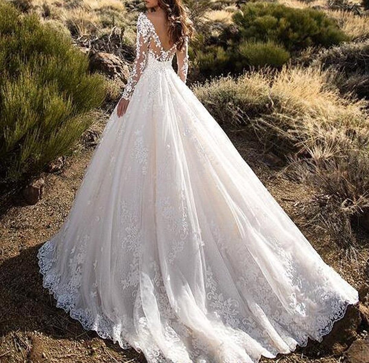 Nanger Donna A Linea Principessa Pizzo Abiti da Sposa Manica Lunga Abiti da Sposa 2018, avorio