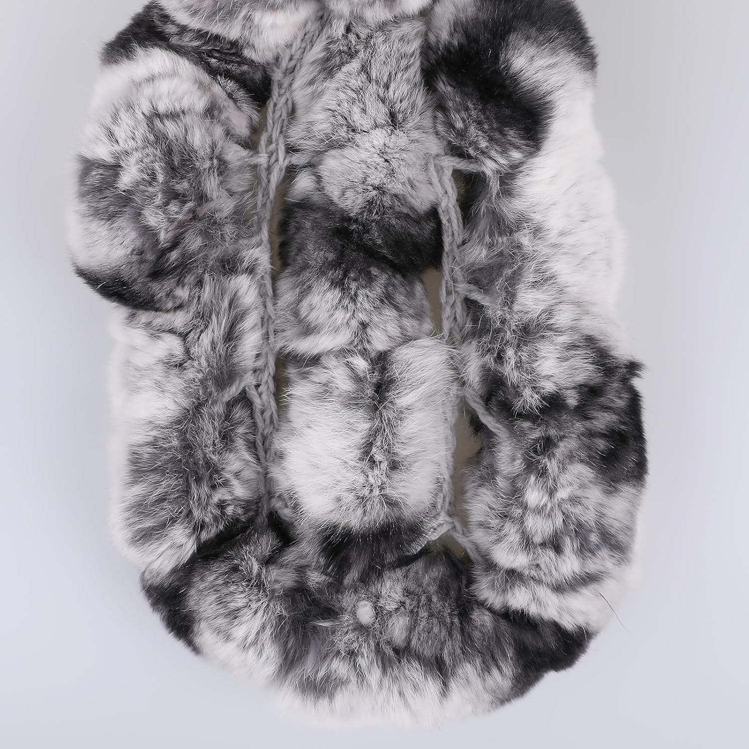 35" Long Women's Winter Warm Scarf, Real Rex Rabbit Fur, Warm Chinchilla Color