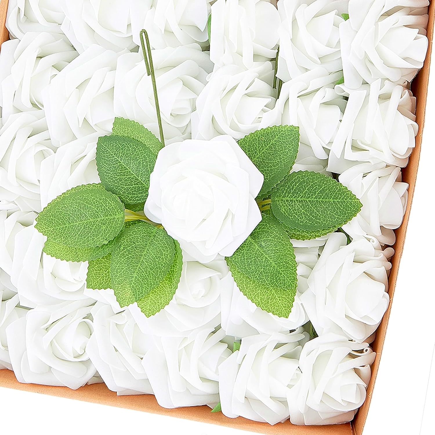 60Pcs Artificial Rose Flowers, Real Looking Fake Roses for Decorations, Foam Rose Bulk with Stems for DIY Wedding Bouquets Floral Arrangements Bridal Shower Party Home Decor (60, White)
